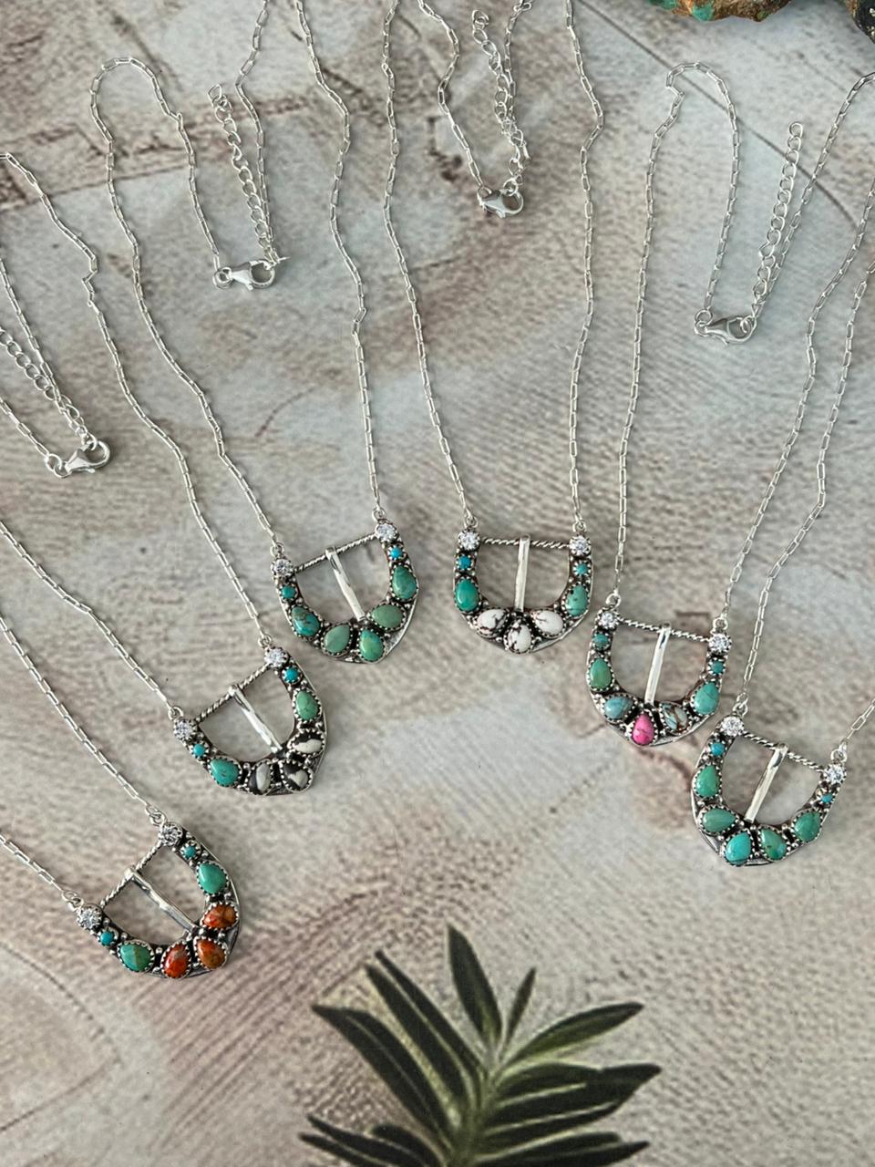 Handmade Sterling Silver Multi Stone Buckle Necklace "Signed Nizhoni"