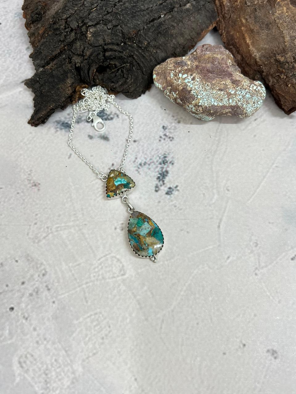 Handmade Sterling Silver Royston Turquoise Necklace with Signed Nizhoni