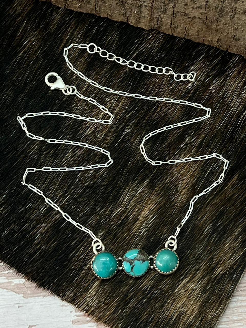 Handmade Sterling Silver Hubai Turquoise Necklace "Signed Nizhoni"