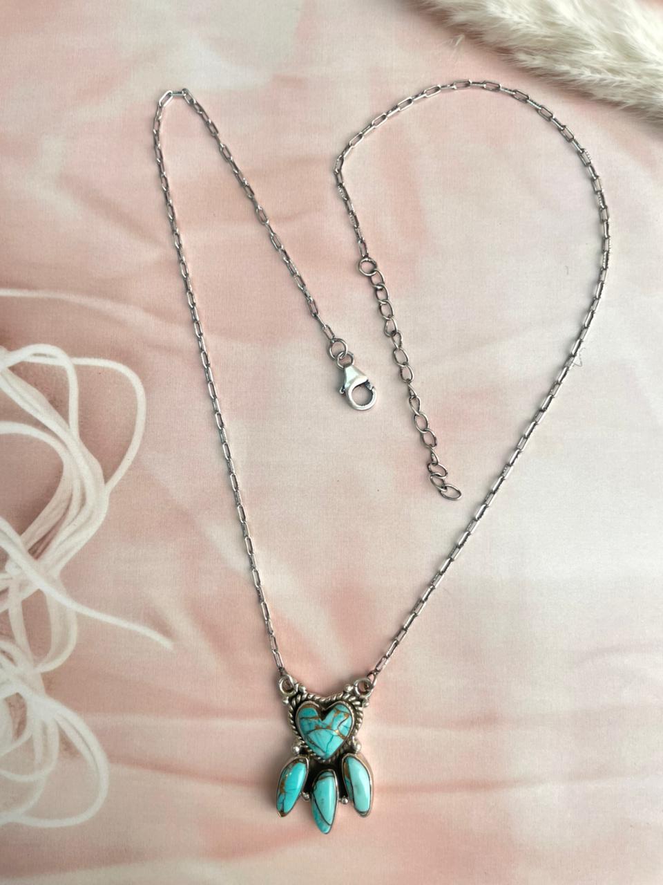 Handmade Sterling Silver Mint Dahlia Collection: Heart Necklace "Signed Nizhoni"
