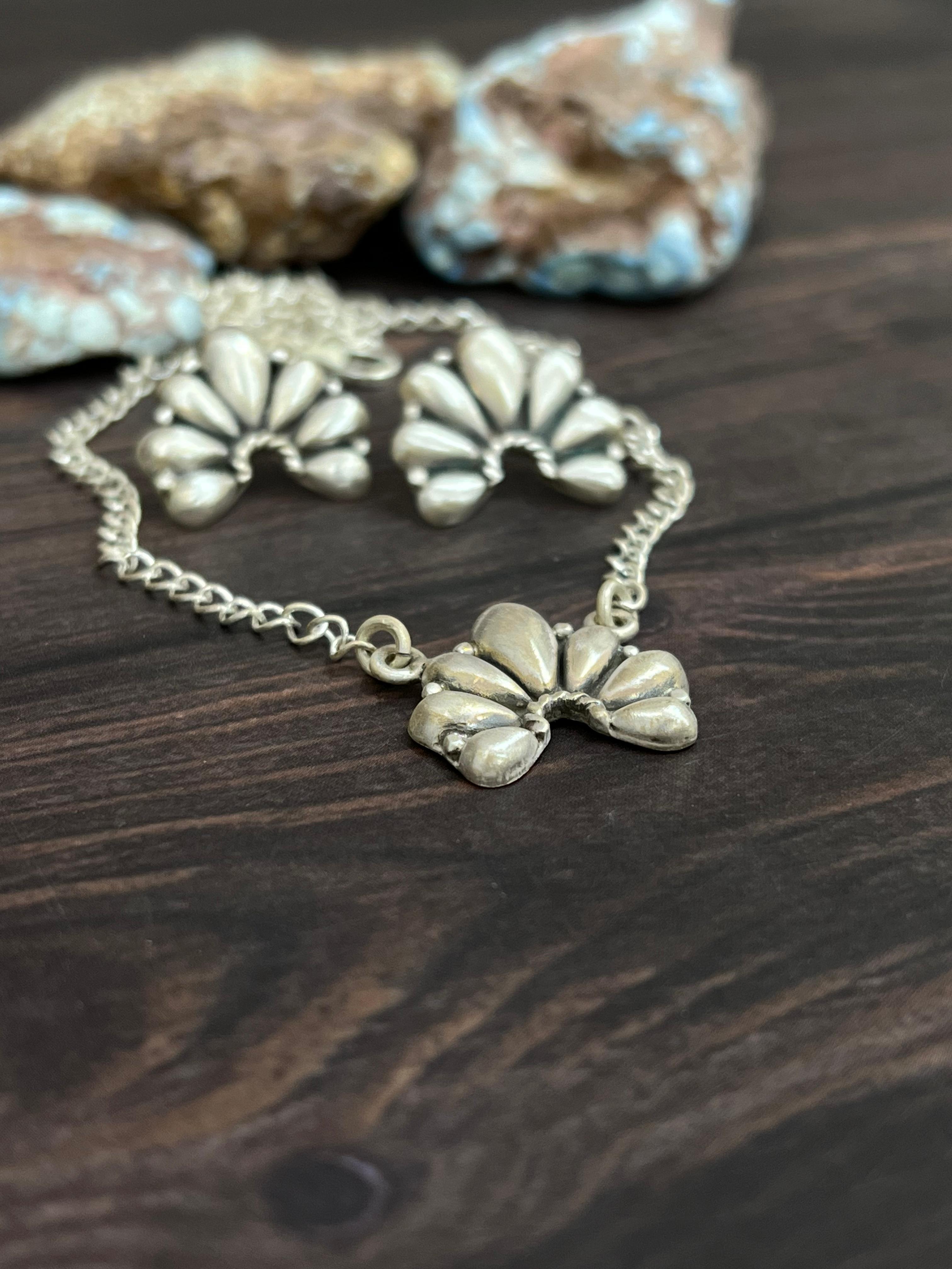 Handmade 'Sterling Silver' Necklace Earrings Set with Signed Nizhoni