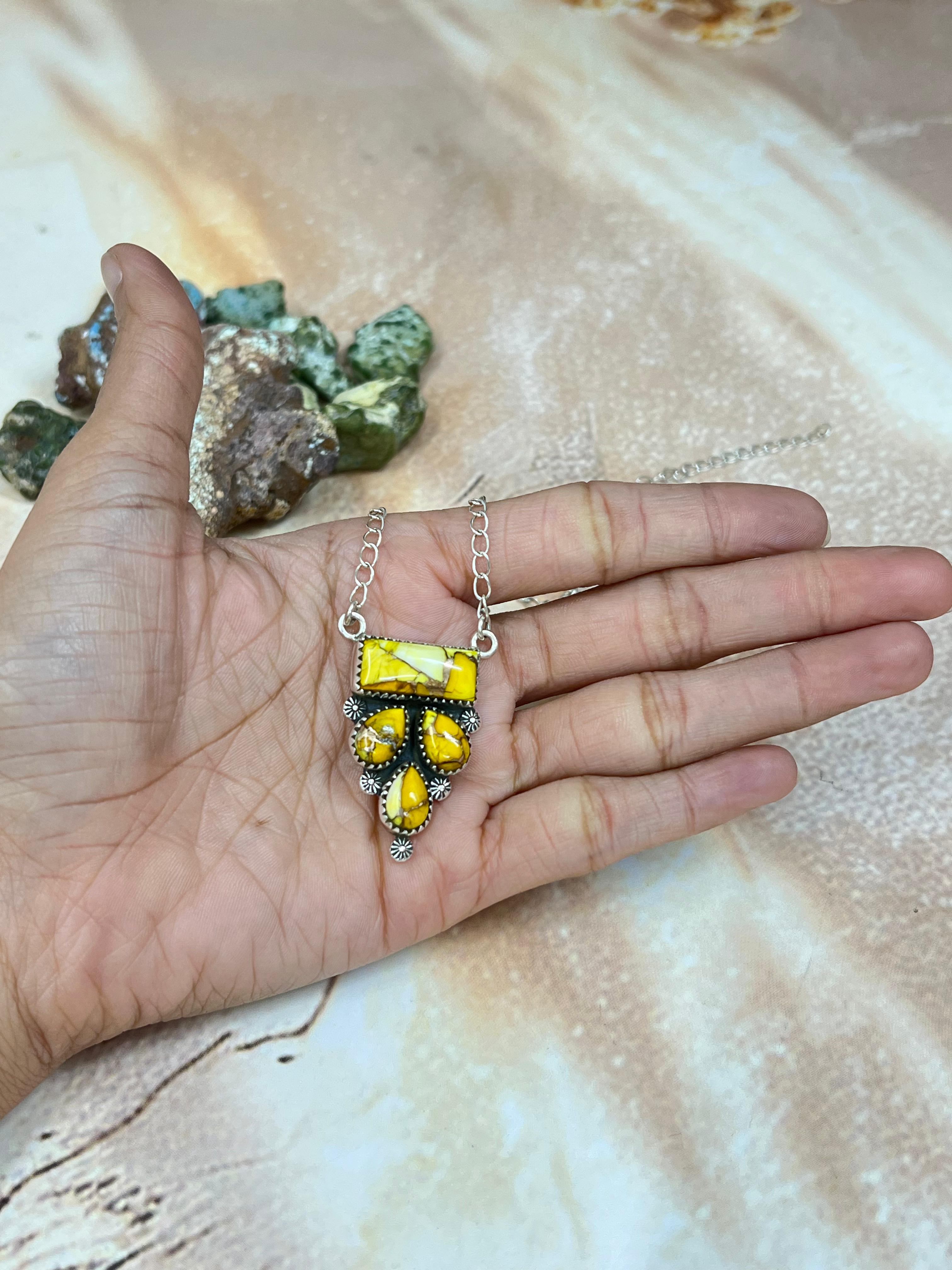 Handmade Sterling Silver Honey Dahlia Necklace with Signed Nizhoni