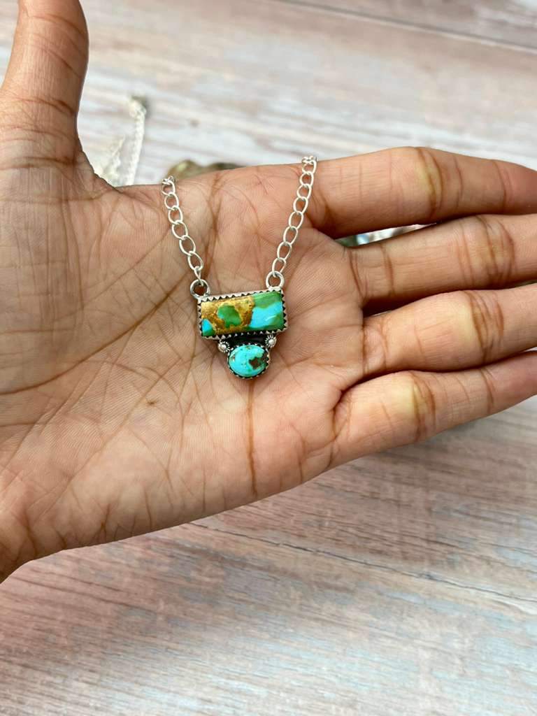 Handmade Sterling Silver Sonoran Mountain Turquoise Necklace "Signed Nizhoni" (4)