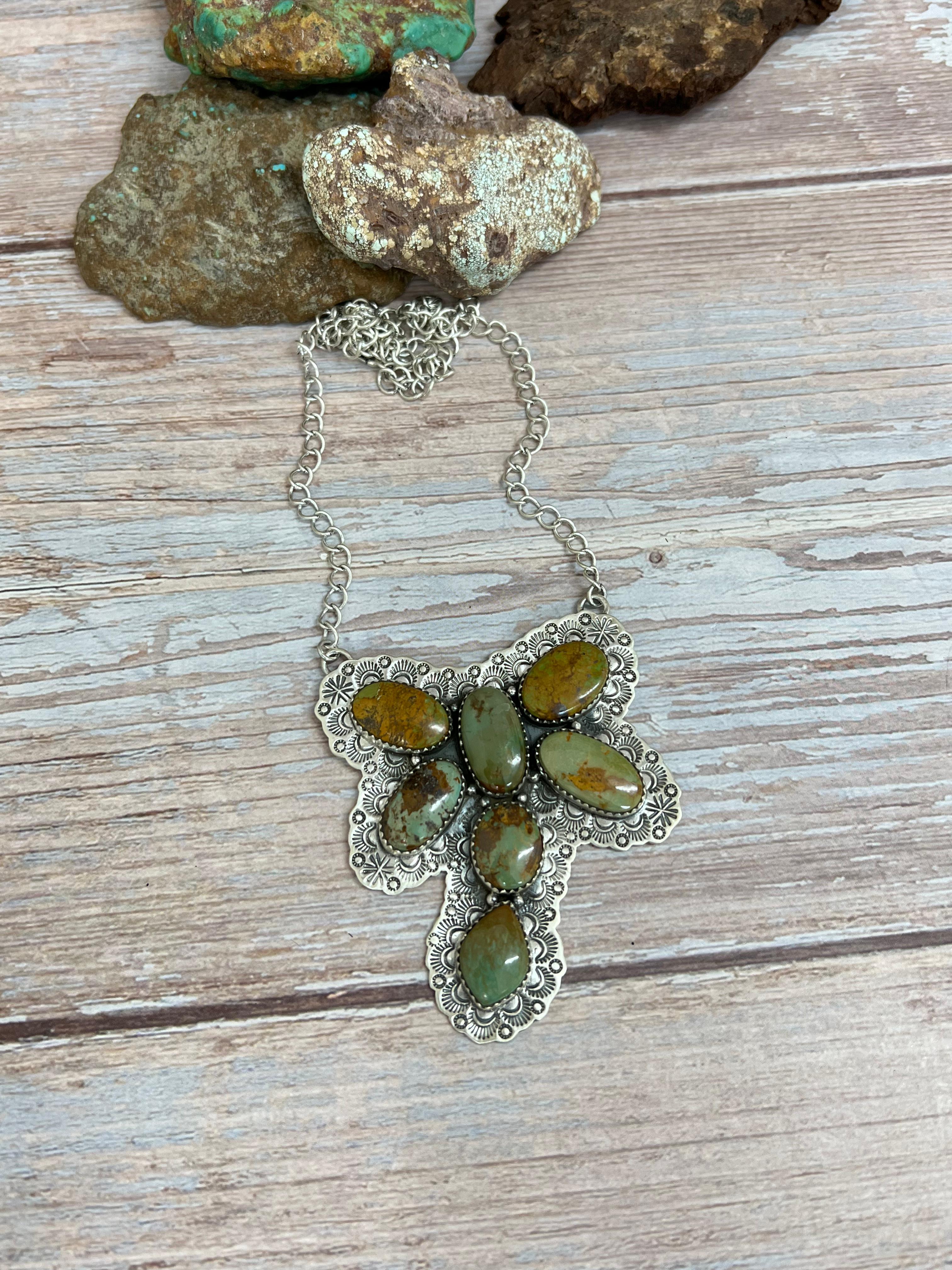 Handmade Sterling Silver Old Stock Royston Turquoise Butterfly Necklace Signed Nizhoni