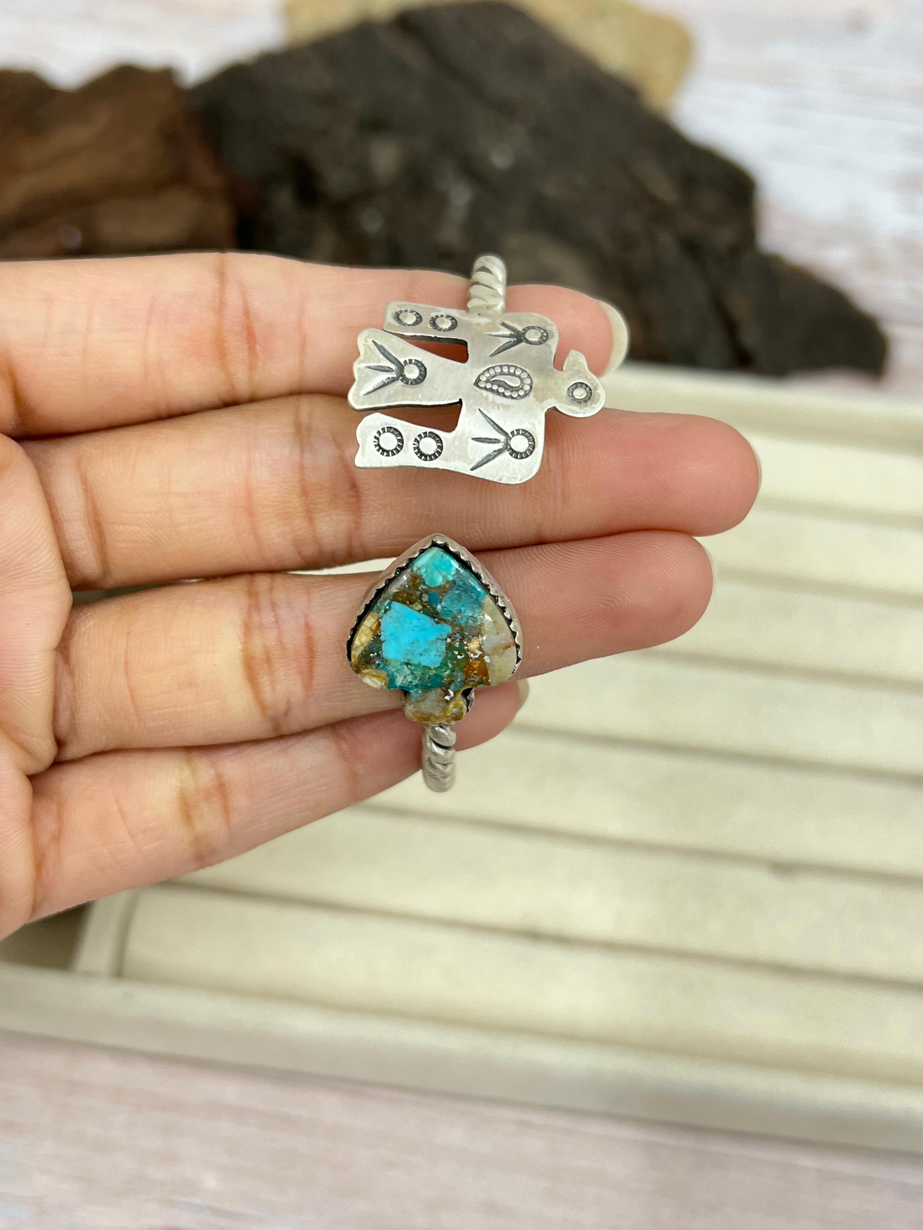 Handmade Sterling Silver Multi Stone Cuff Bracelet with Signed Nizhoni