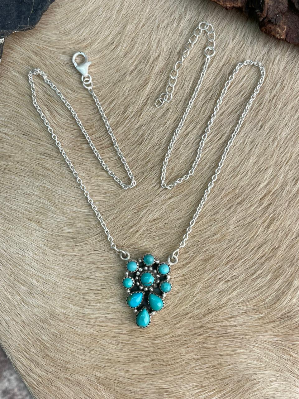 Handmade Sterling Silver Kingman Turquoise Necklace "Signed Nizhoni"