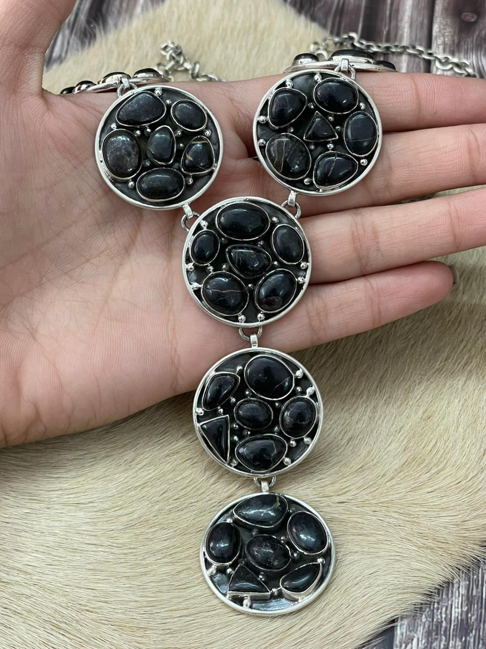 Handmade Sterling Silver Blackjack Turquoise Necklace "Signed Nizhoni"