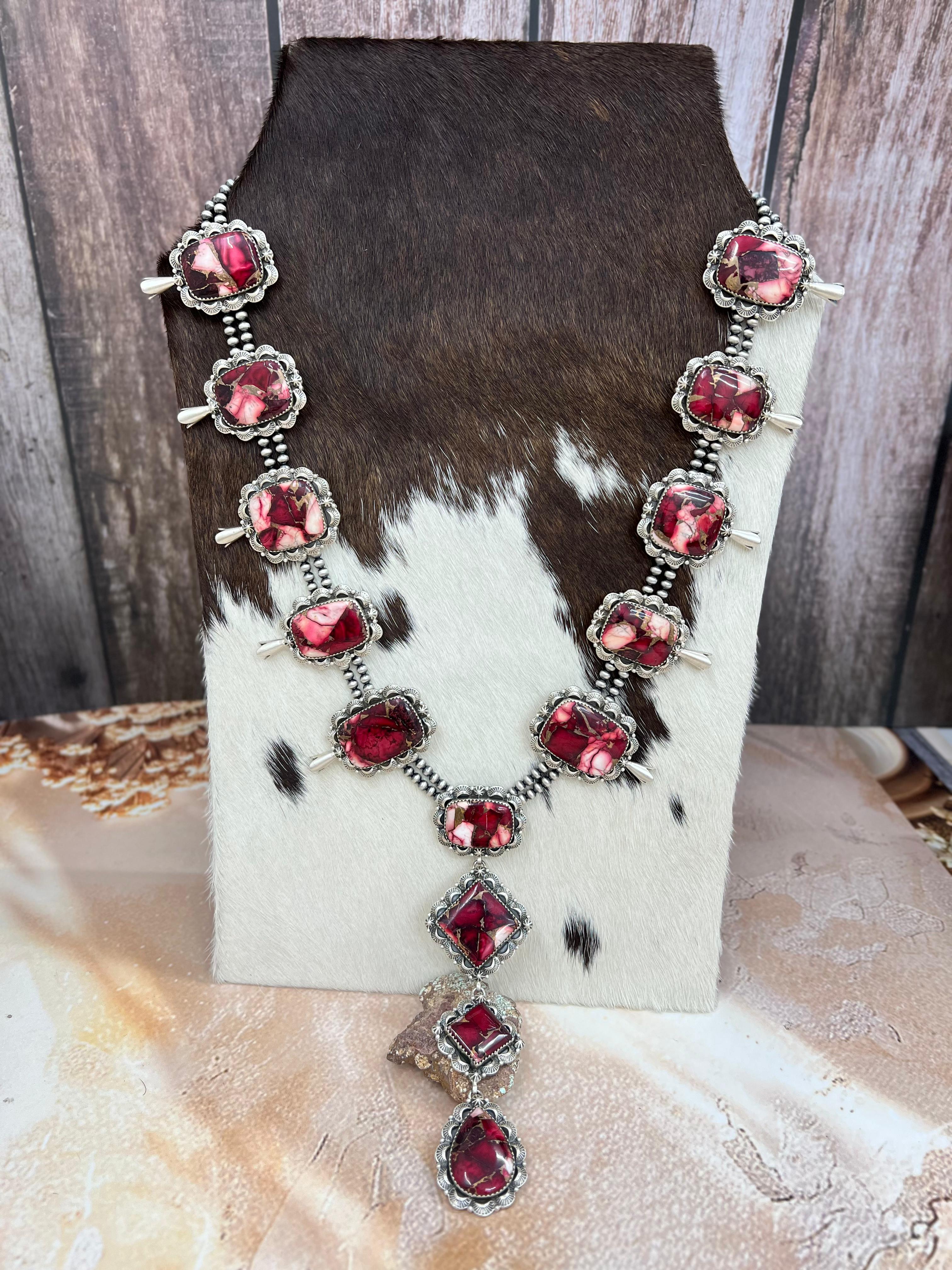 Handmade Sterling Silver Dahlia Rose Necklace with Signed Nizhoni