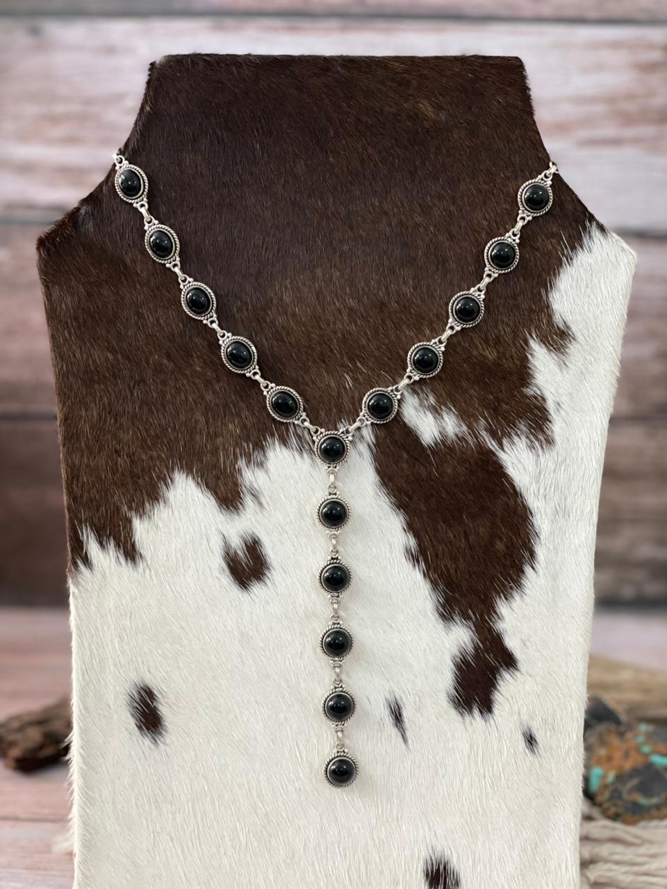 Handmade Sterling Silver Black Onyx 'Y Shaped' Necklace "Signed Nizhoni"