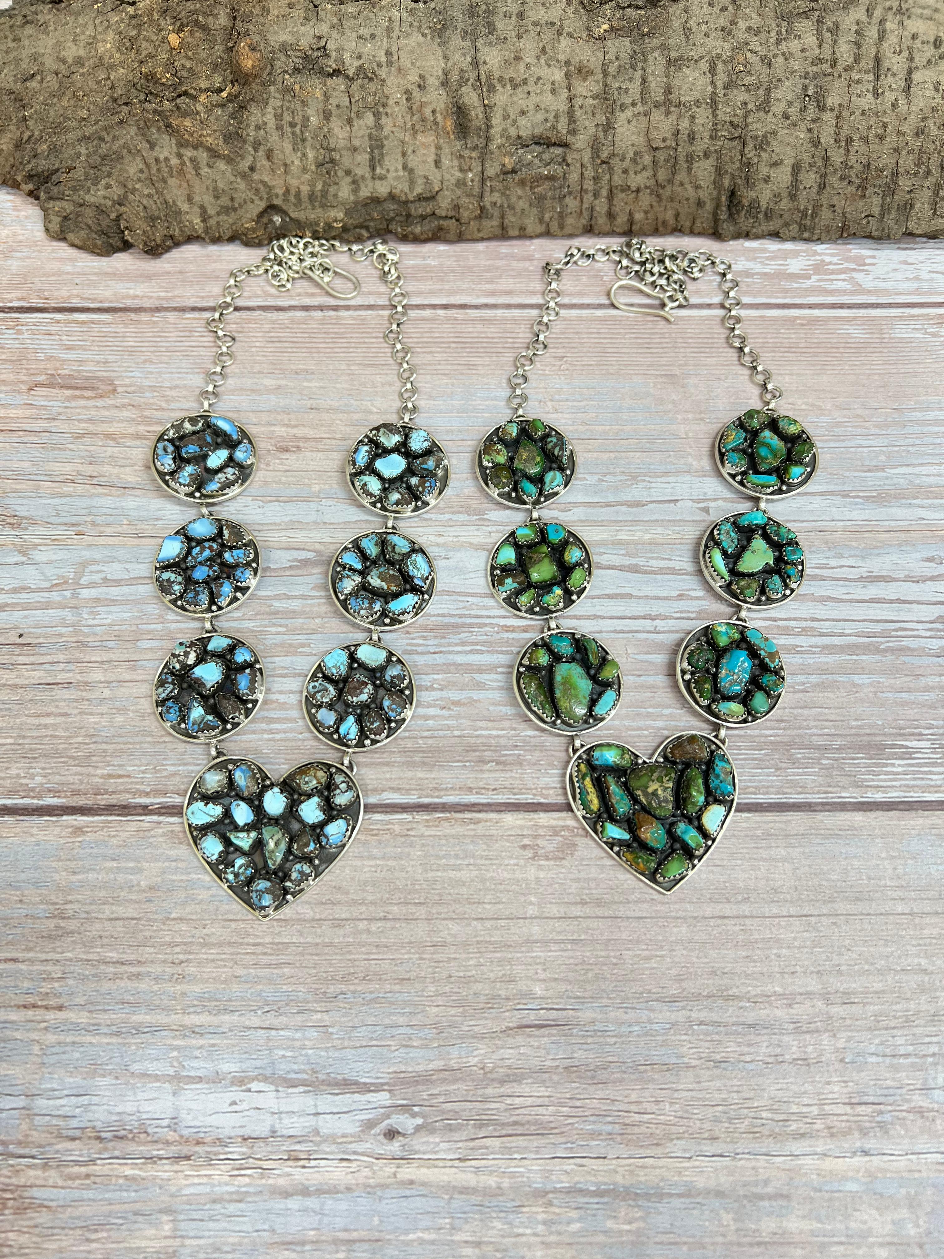 Handmade Sterling Silver Golden Hill Turquoise, Sonoran Mountain Turquoise Necklace, Signed Nizhoni