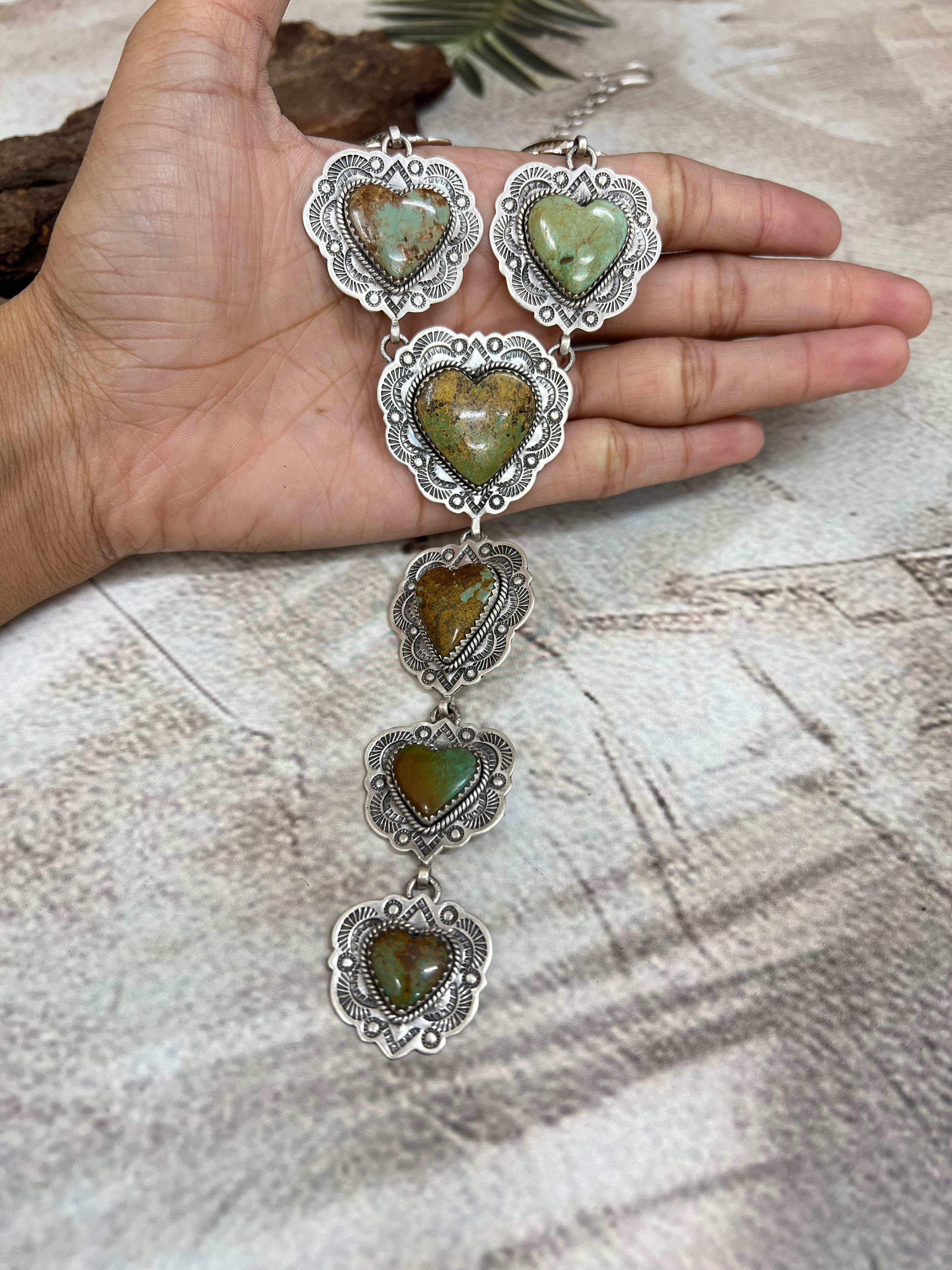 Handmade Sterling Silver Old Stock Royston Turquoise Necklace Signed Nizhoni