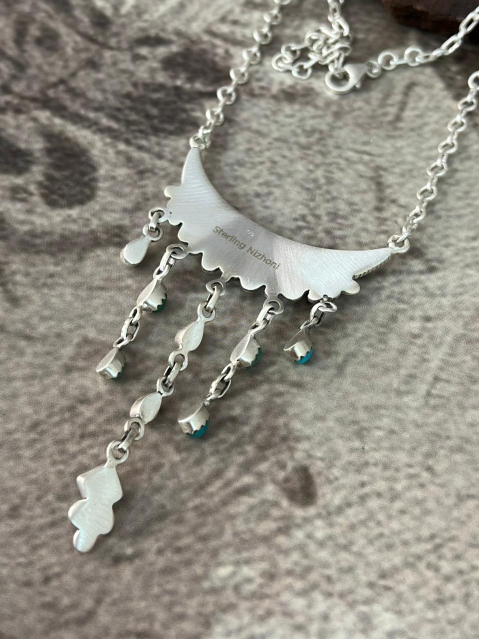 Handmade Sterling Silver Kingman Turquoise Necklace "Signed Nizhoni"