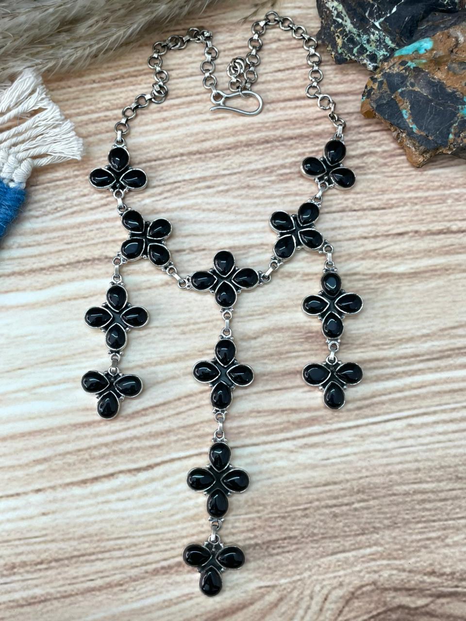 Handmade Sterling Silver Black Onyx Choker Necklace "Signed Nizhoni"