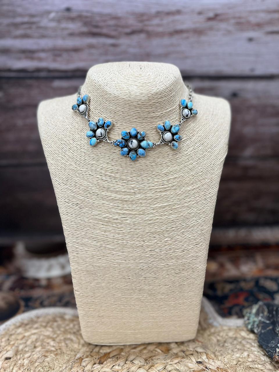 Handmade Sterling Silver Golden Hills with White Collection Choker Necklace "Signed Nizhoni"