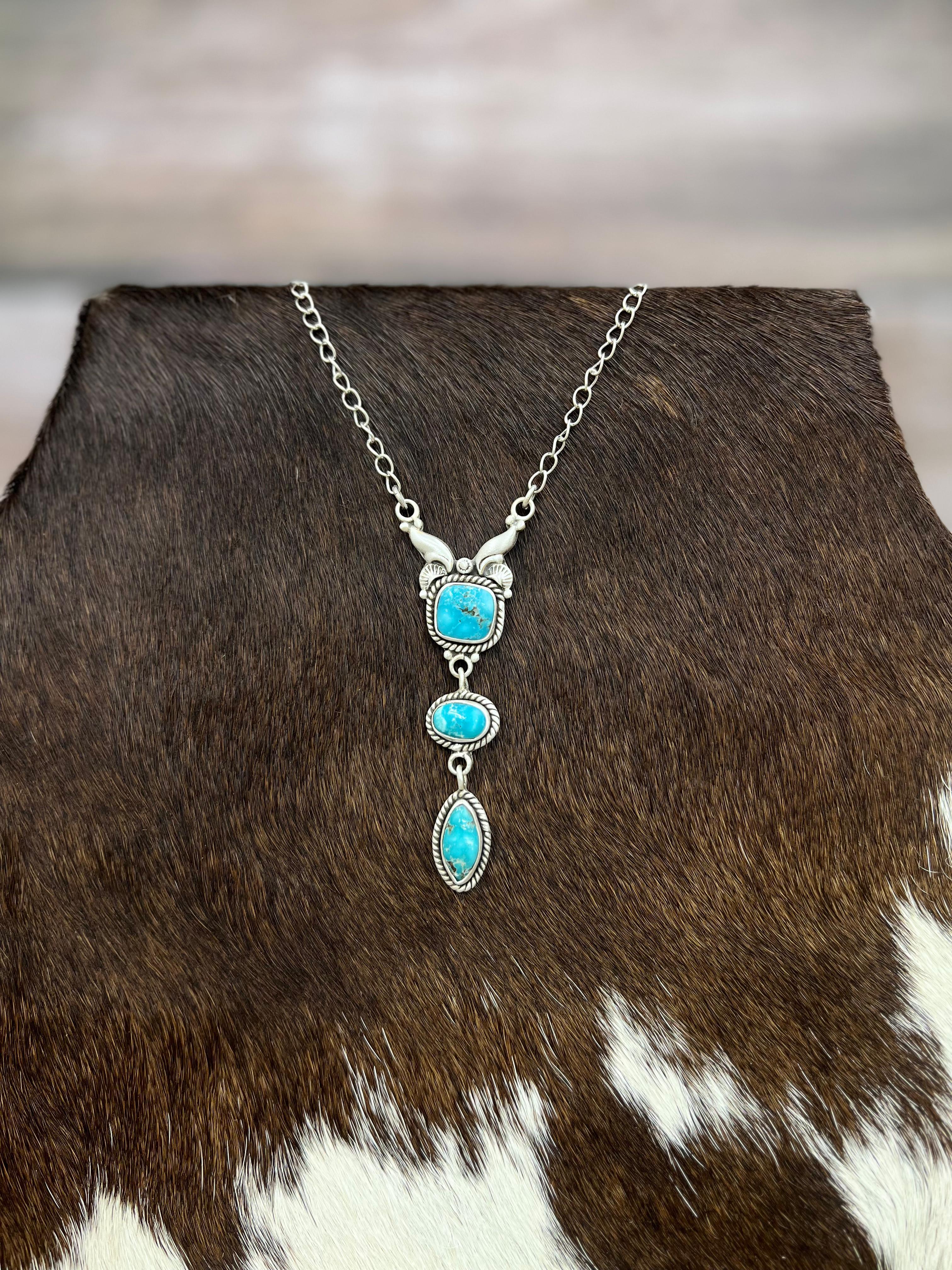 Handmade Sterling Silver White Water Turquoise Necklace Signed Nizhoni