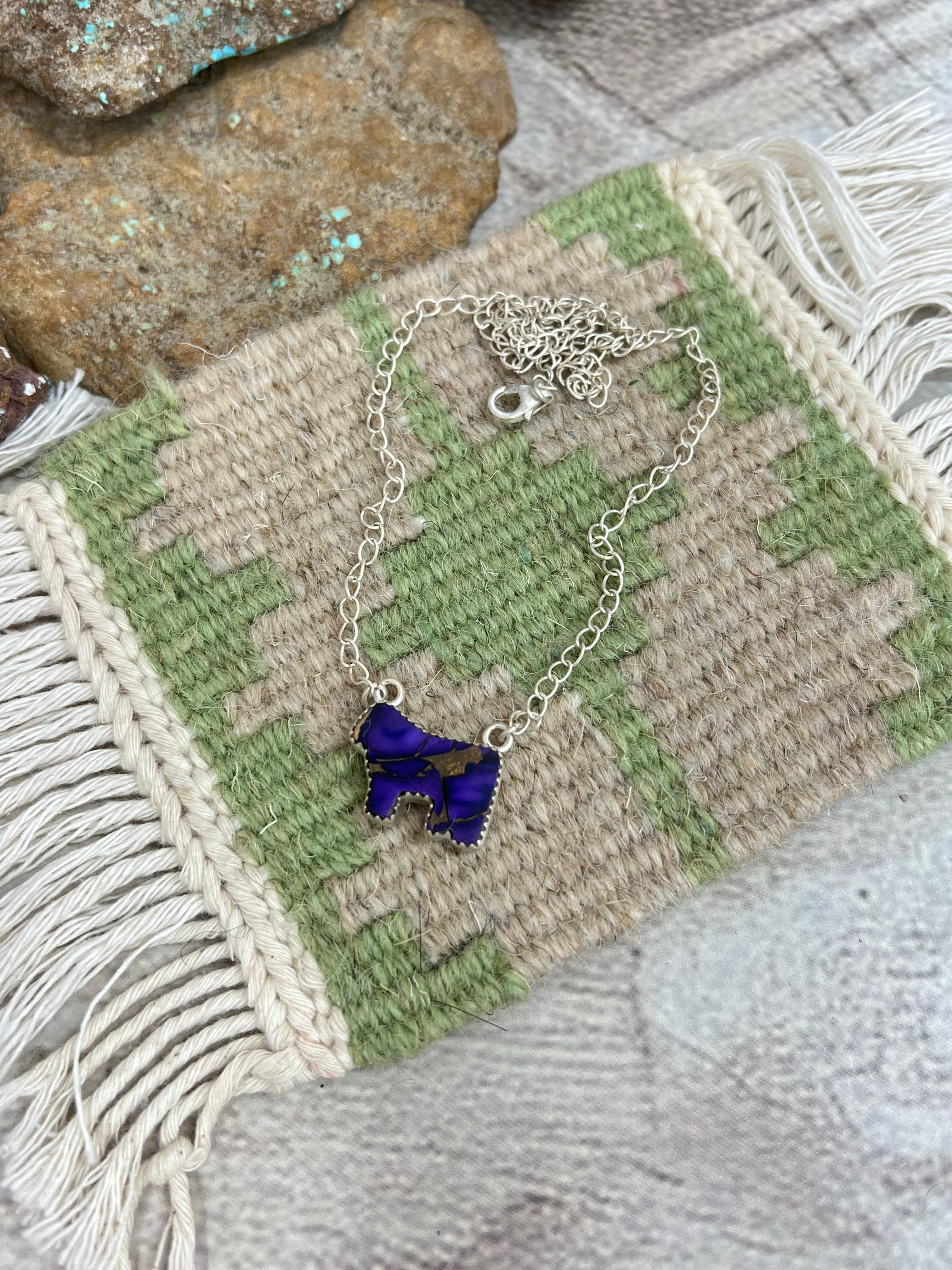 Handmade Sterling Silver Grape Dahlia Bull Necklace with Signed Nizhoni