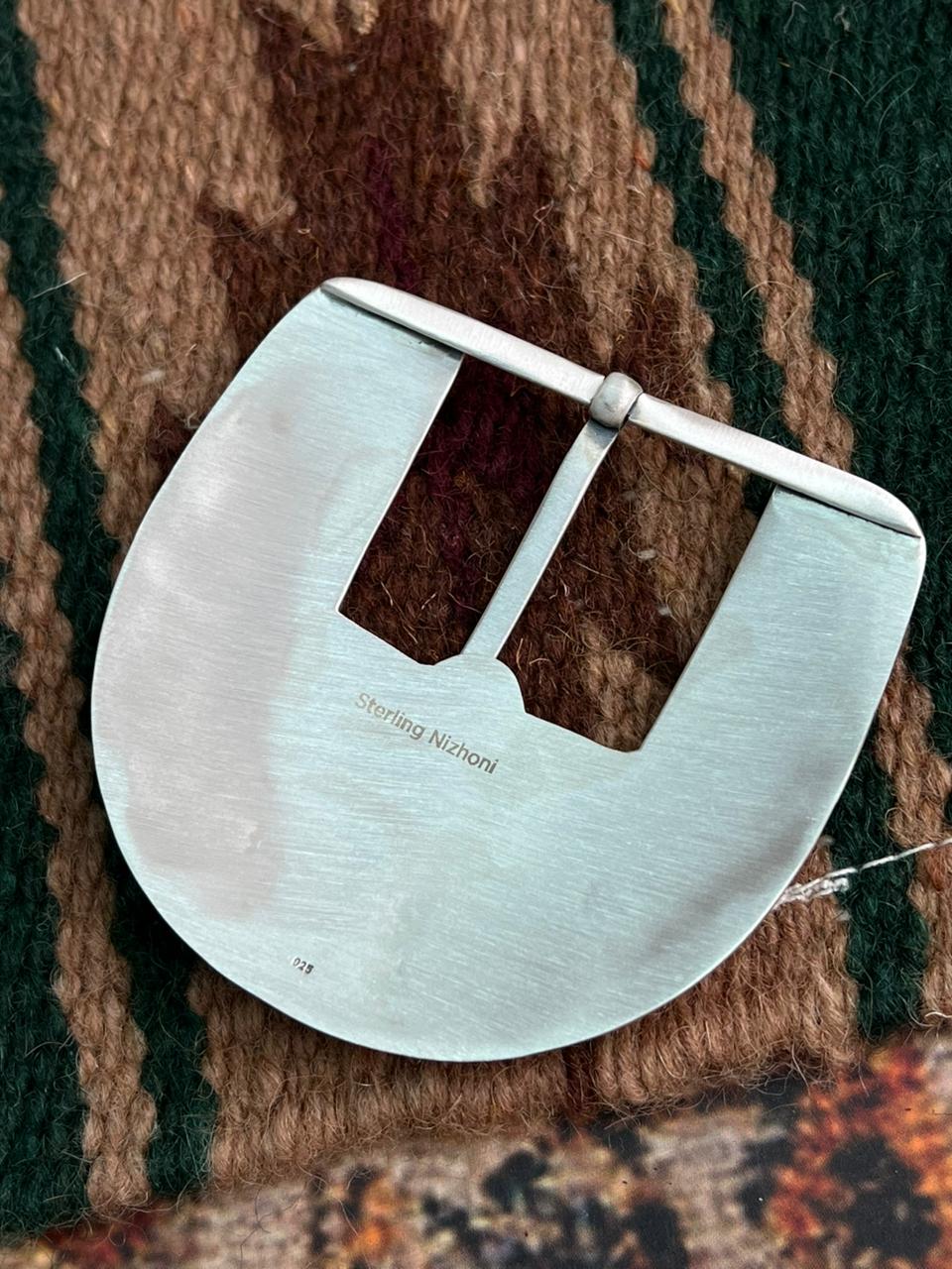 Handmade Sterling Silver Dahlia Rose with Emerald Valley Turquoise Buckle "Signed Nizhoni"