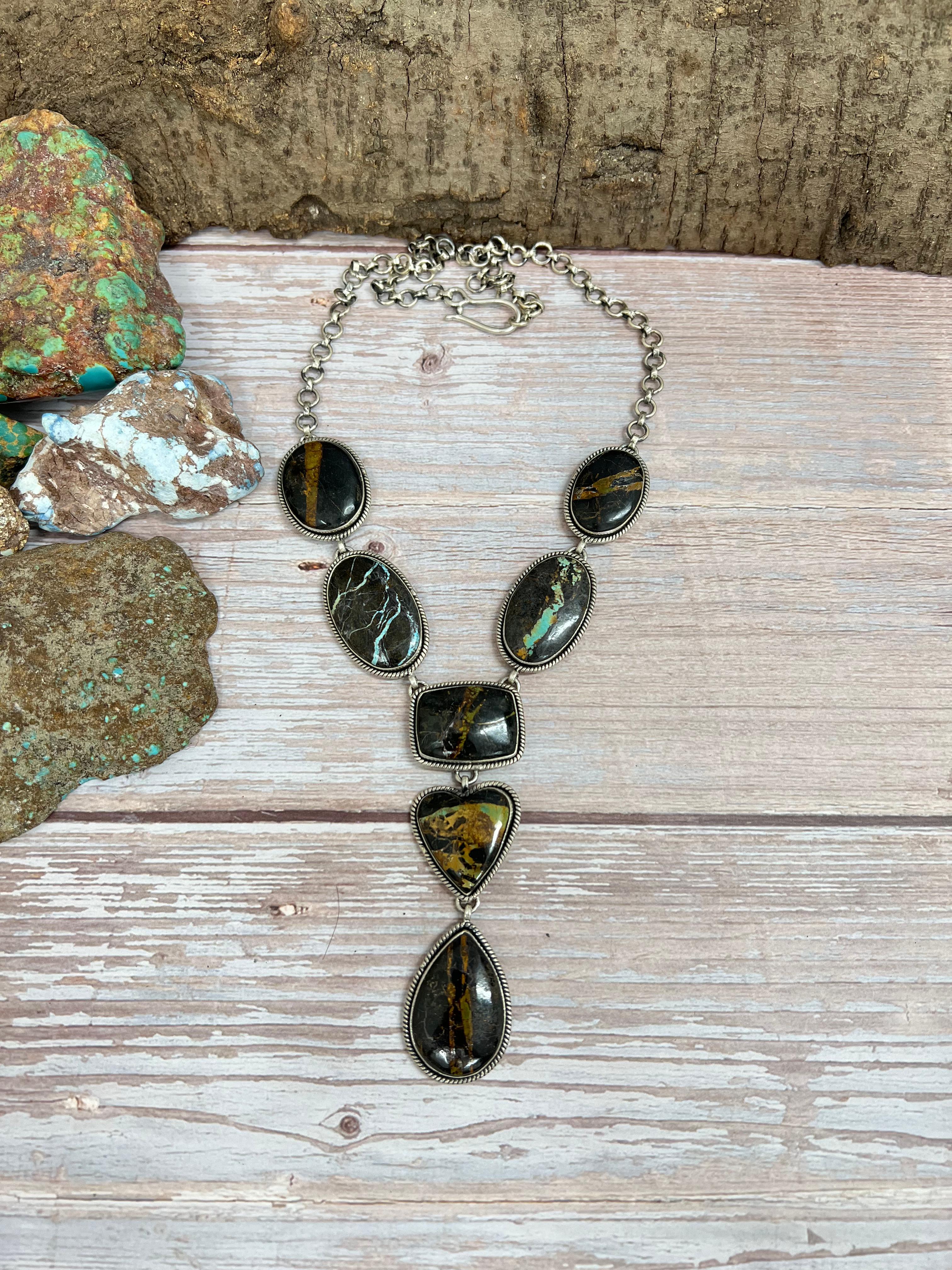 Handmade Sterling Silver Black Jack Necklace with Signed Nizhoni