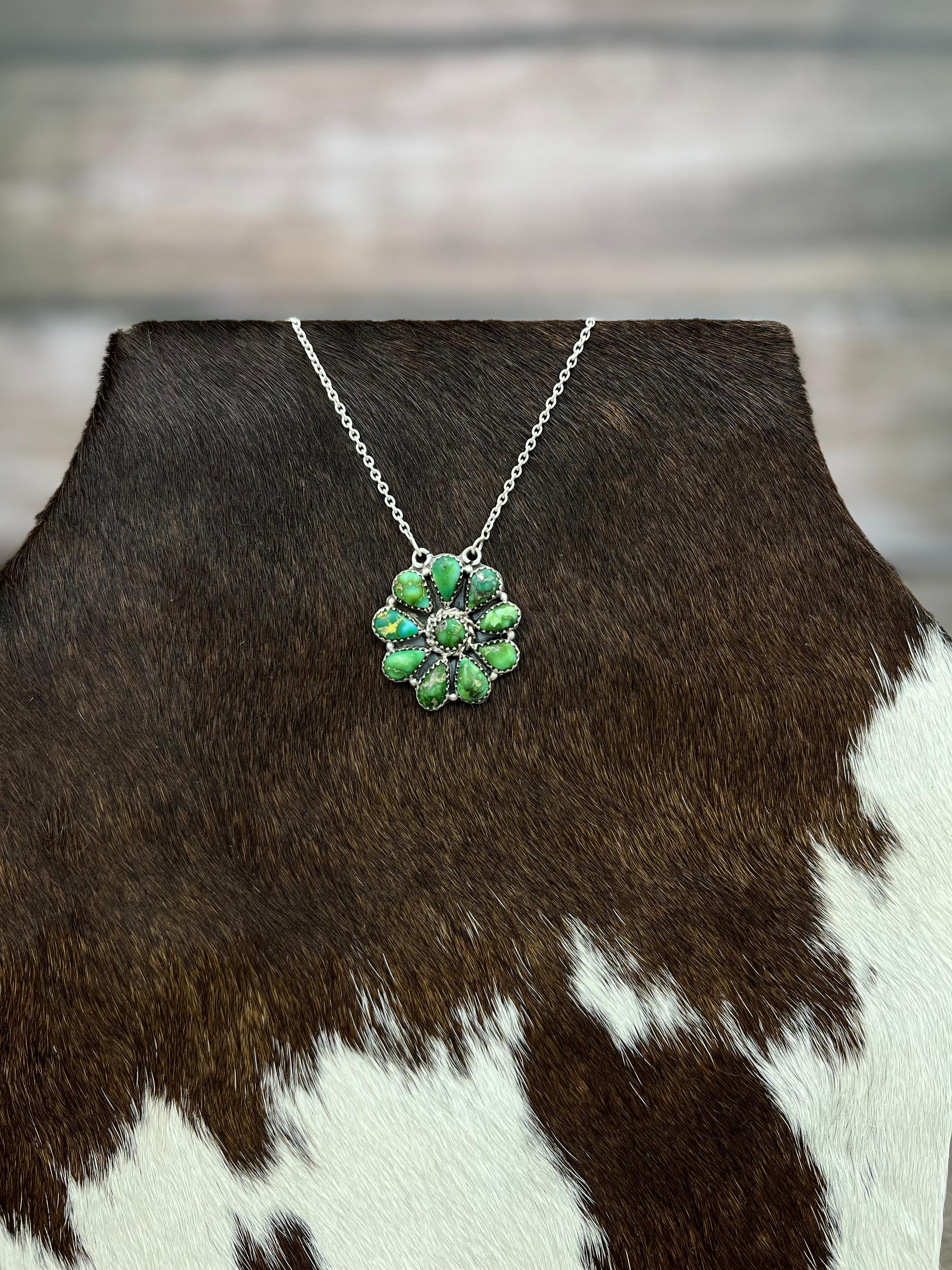 Handmade Sterling Silver Sonoran Mountain Turquoise Necklace with Signed Nizhoni