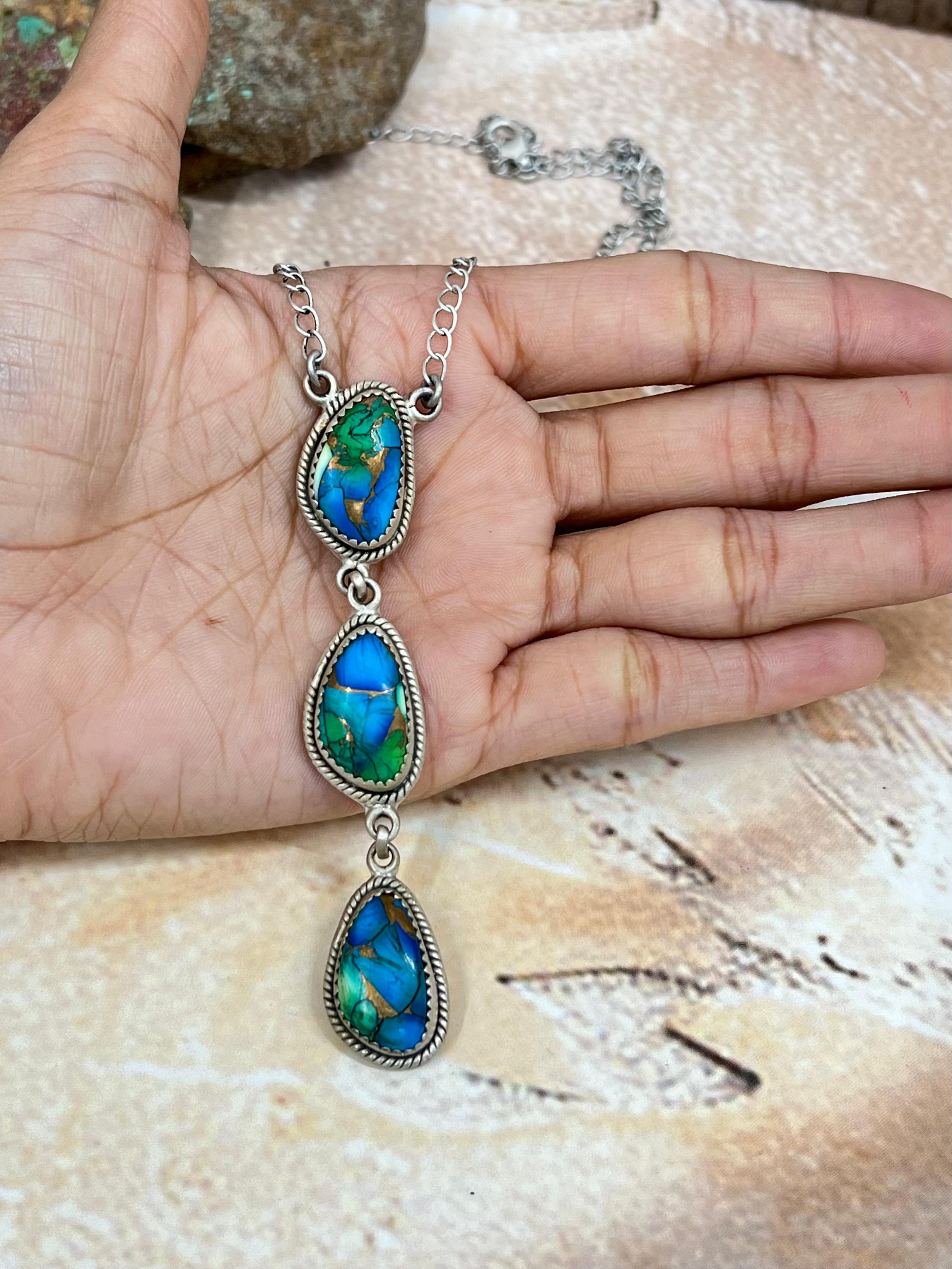 Handmade Sterling Silver Peacock Dahlia Necklace with Signed Nizhoni