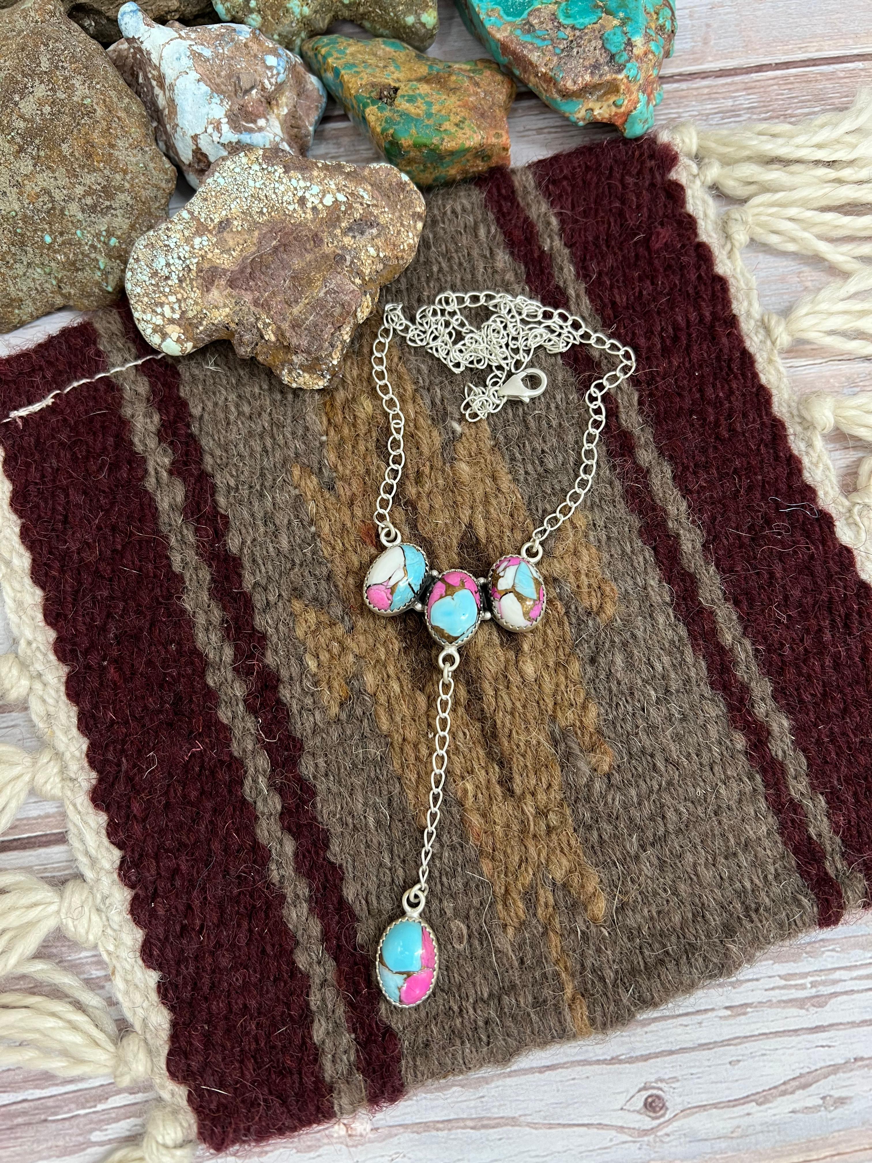 Handmade Sterling Silver Cotton Candy Turquoise Necklace with Signed Nizhoni