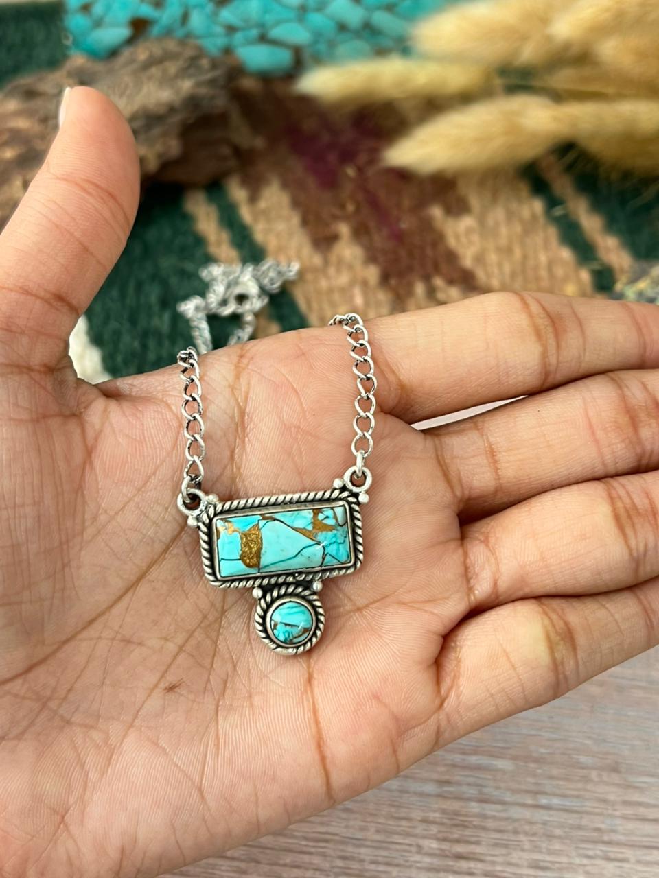 Handmade Sterling Silver Mint Dahlia Collection: Necklace "Signed Nizhoni"