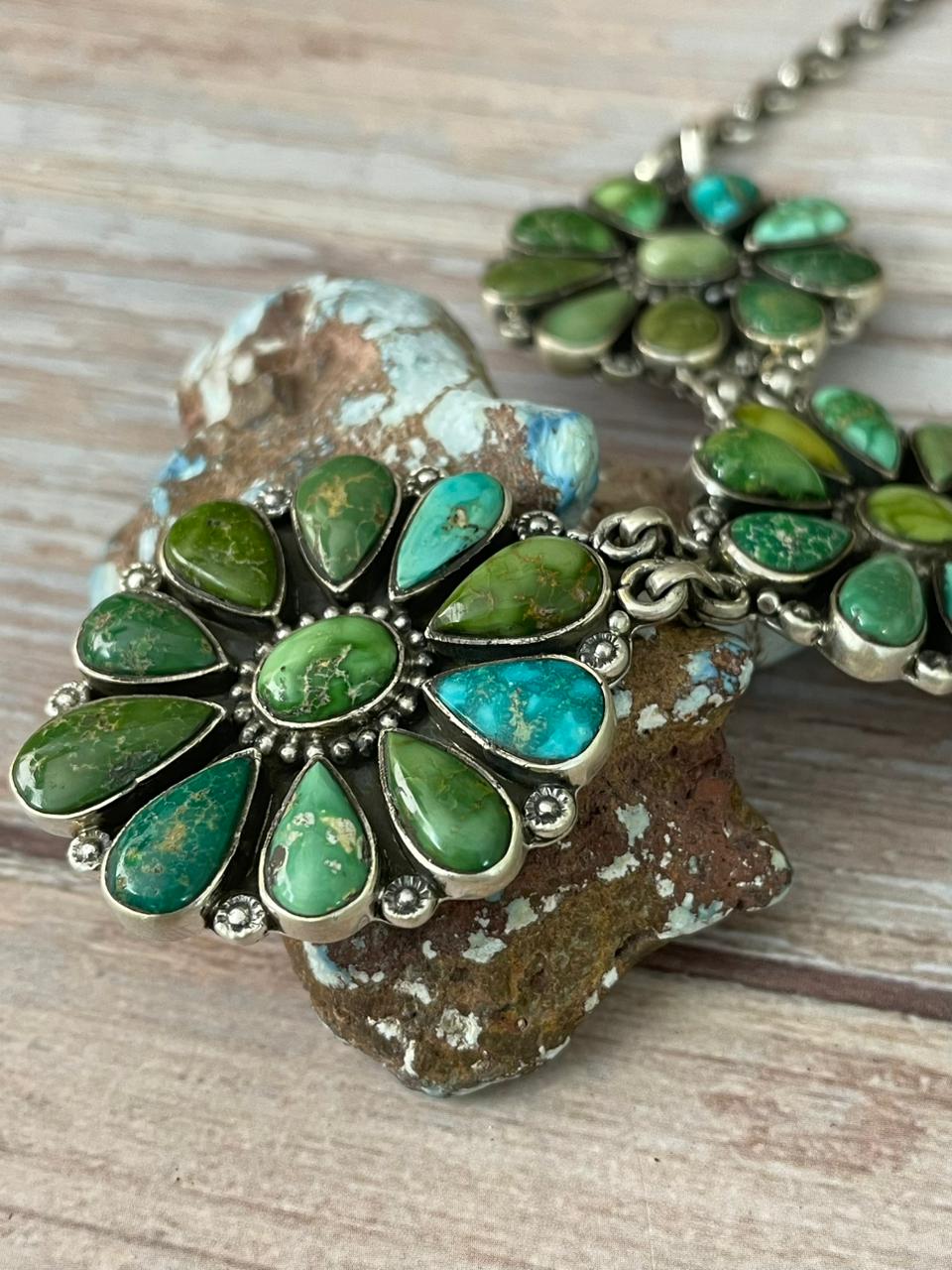 Handmade Sterling Silver Emerald Valley Turquoise Necklace "Signed Nizhoni"