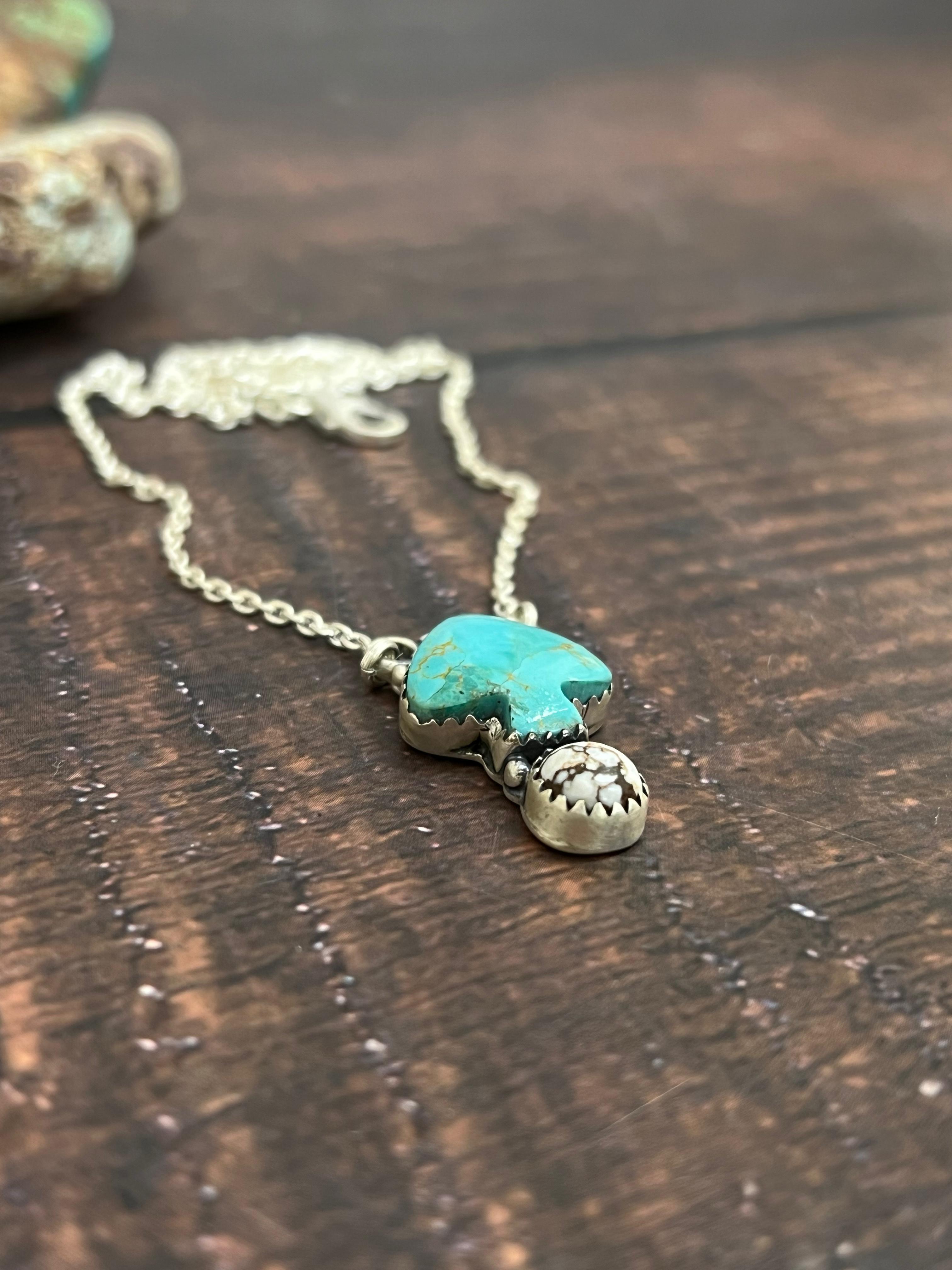 Handmade Sterling Silver Kingman, Wild Horse Turquoise Necklace with Signed Nizhoni