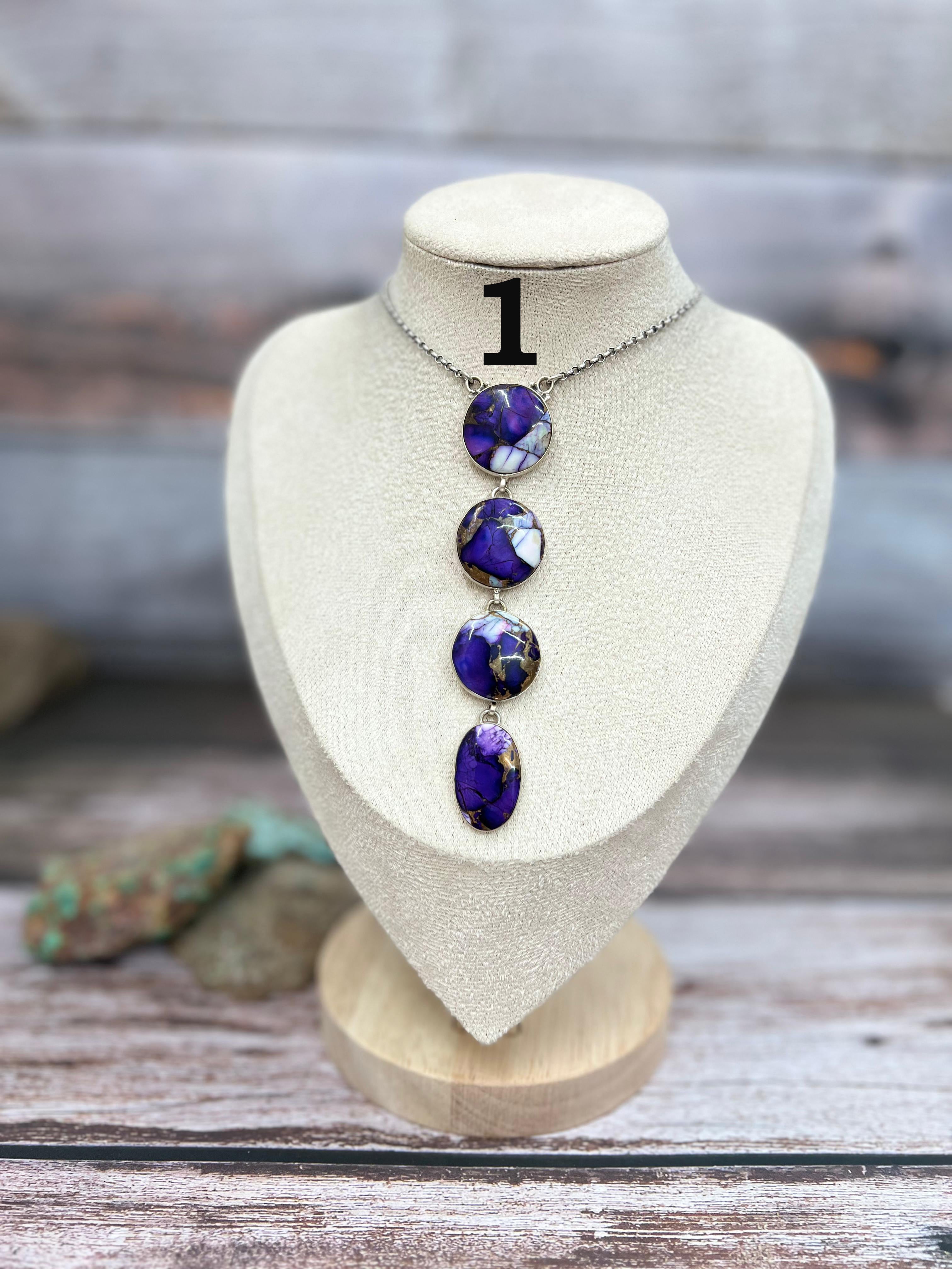 Handmade Sterling Silver Purple Ice Rose Dahlia Necklace with Signed Nizhoni