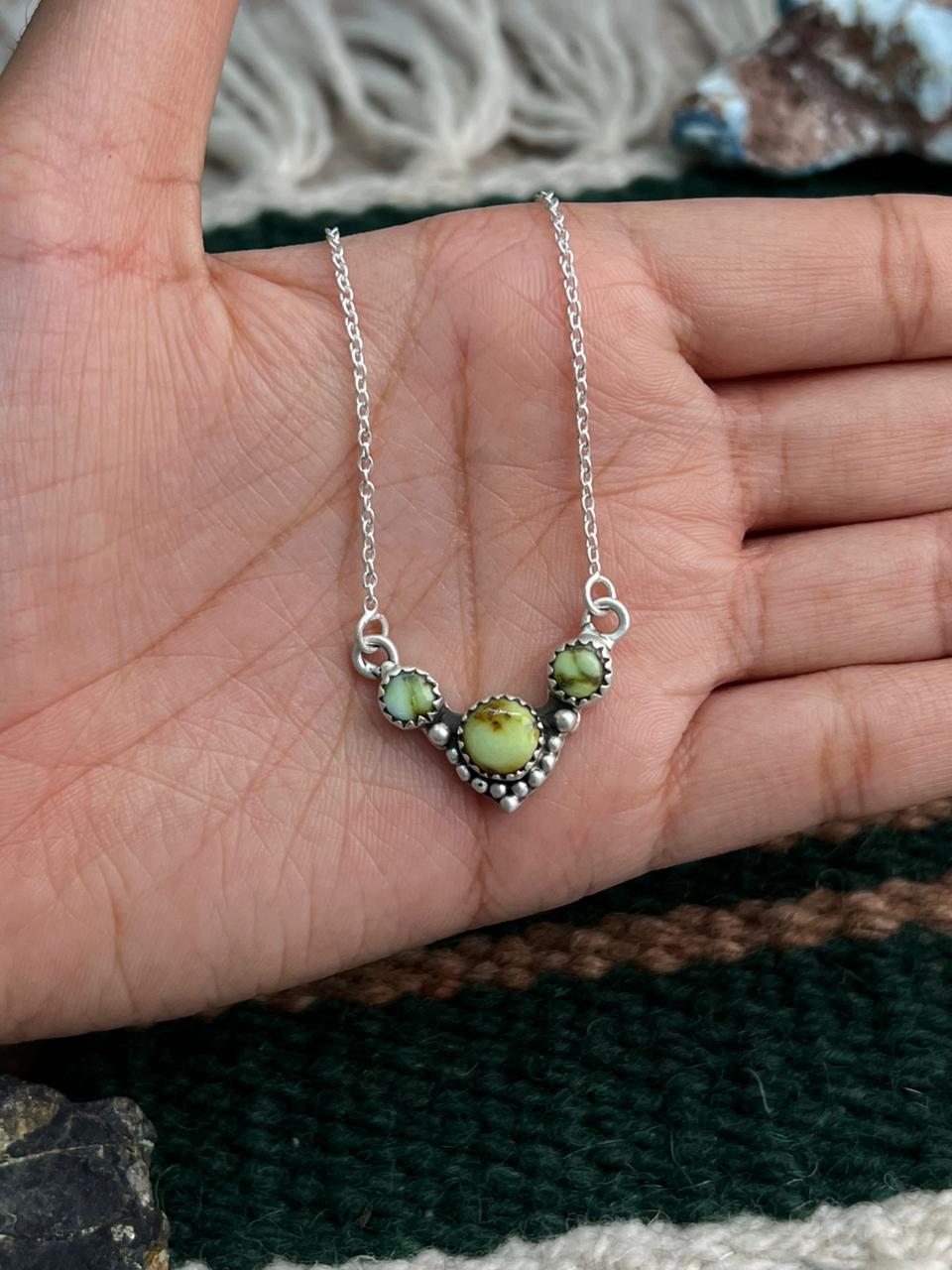 Handmade Sterling Silver Palomino Turquoise Necklace "Signed Nizhoni"