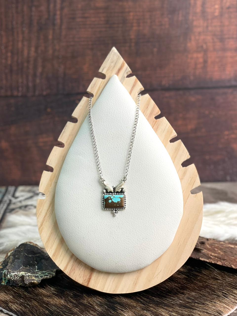 Handmade Sterling Silver Number 8 Turquoise Necklace "Signed Nizhoni"