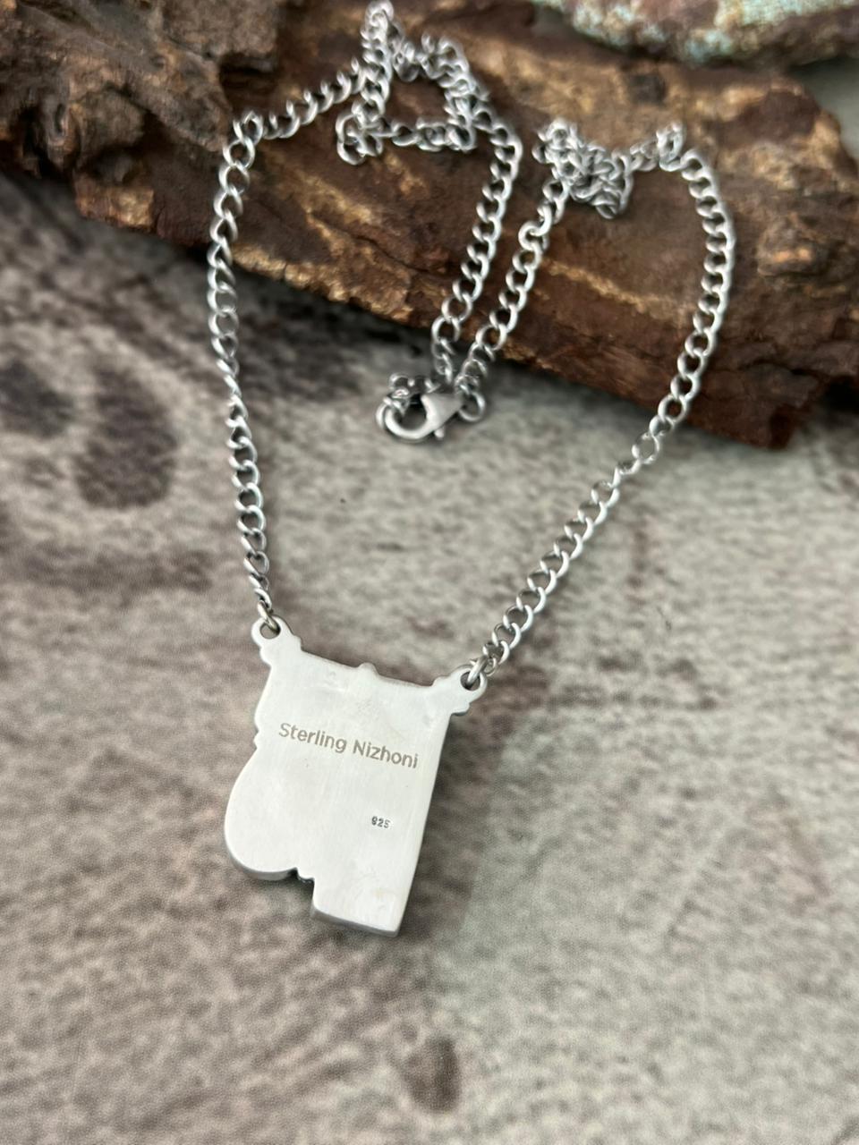 Handmade Sterling Silver 'Golden Hills Turquoise Cobble Collection' Necklace "Signed Nizhoni"