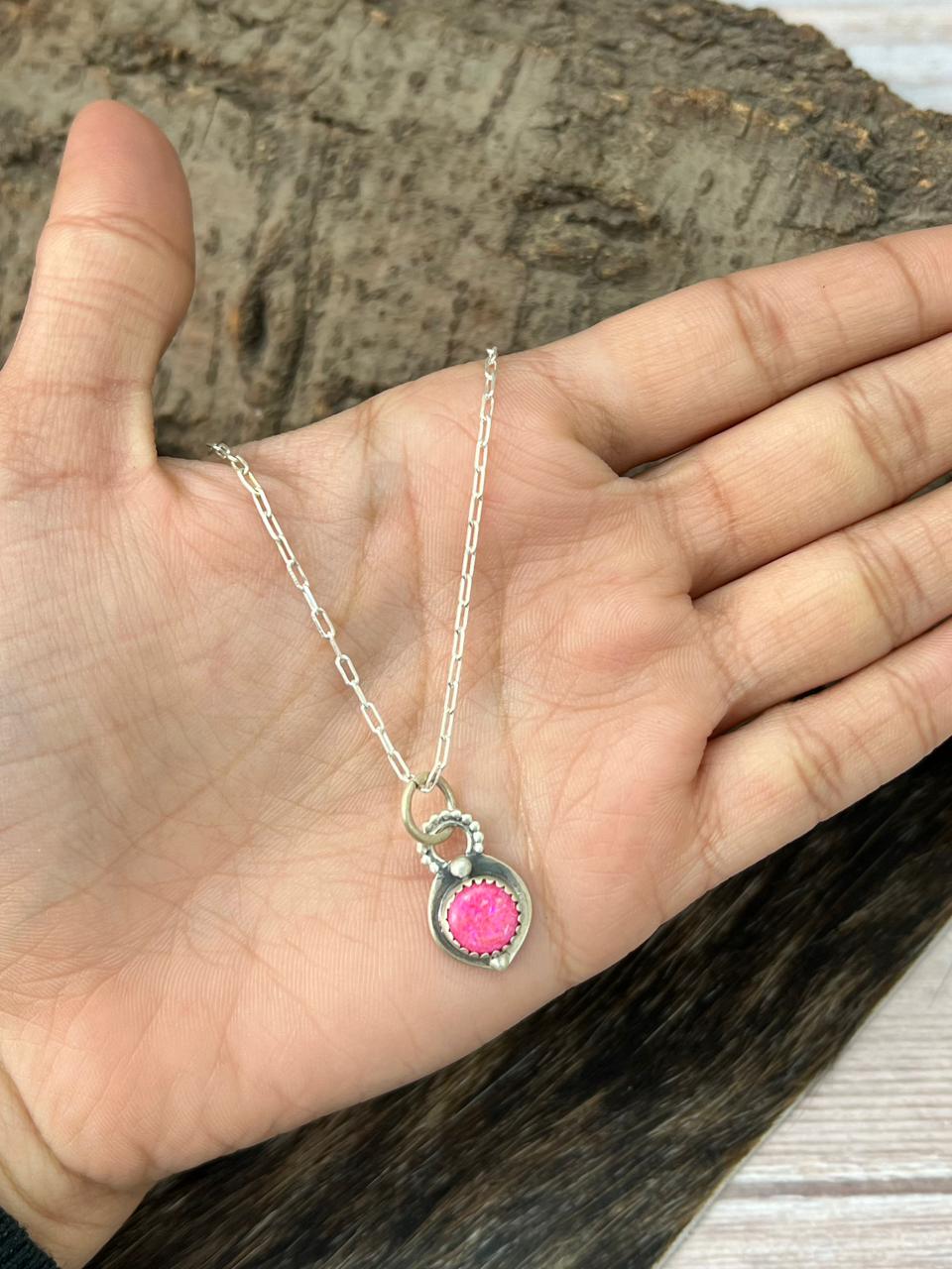 Handmade Sterling Silver Hot Pink Necklace "Signed Nizhoni"