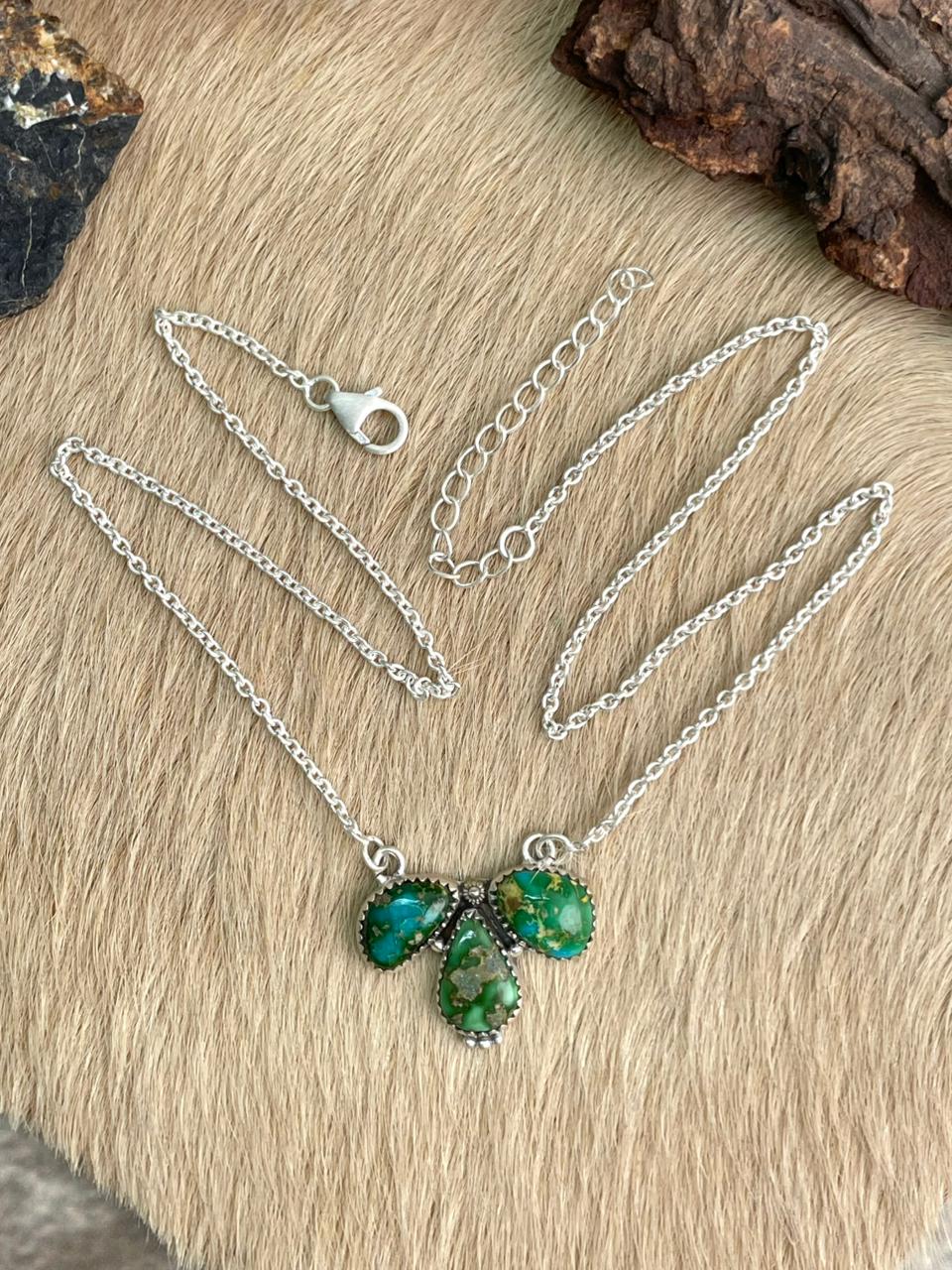 Handmade Sterling Silver Sonoran Mountain Turquoise Necklace "Signed Nizhoni"