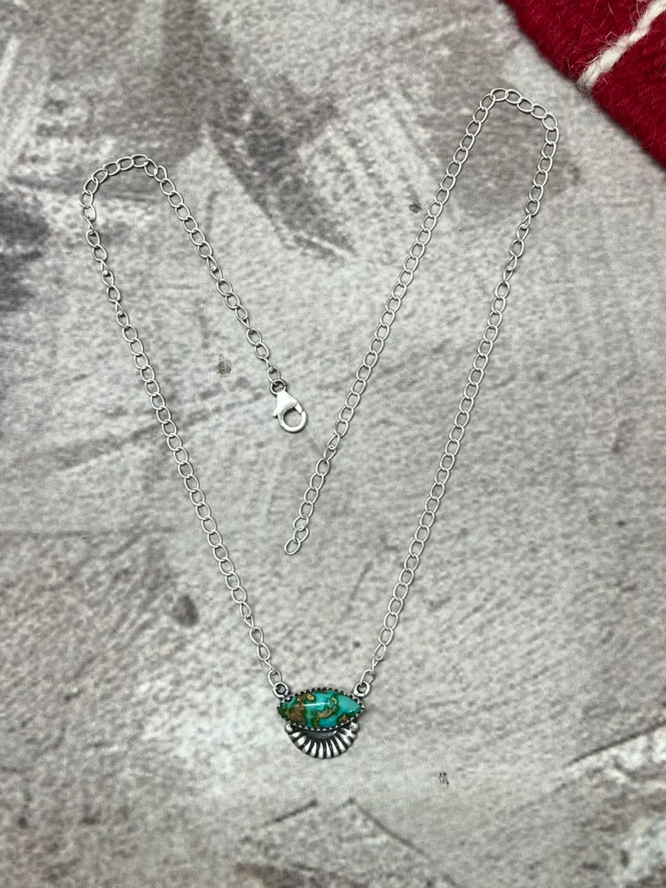 Handmade Sterling Silver Sonoran Mountain Turquoise Necklace "Signed Nizhoni"