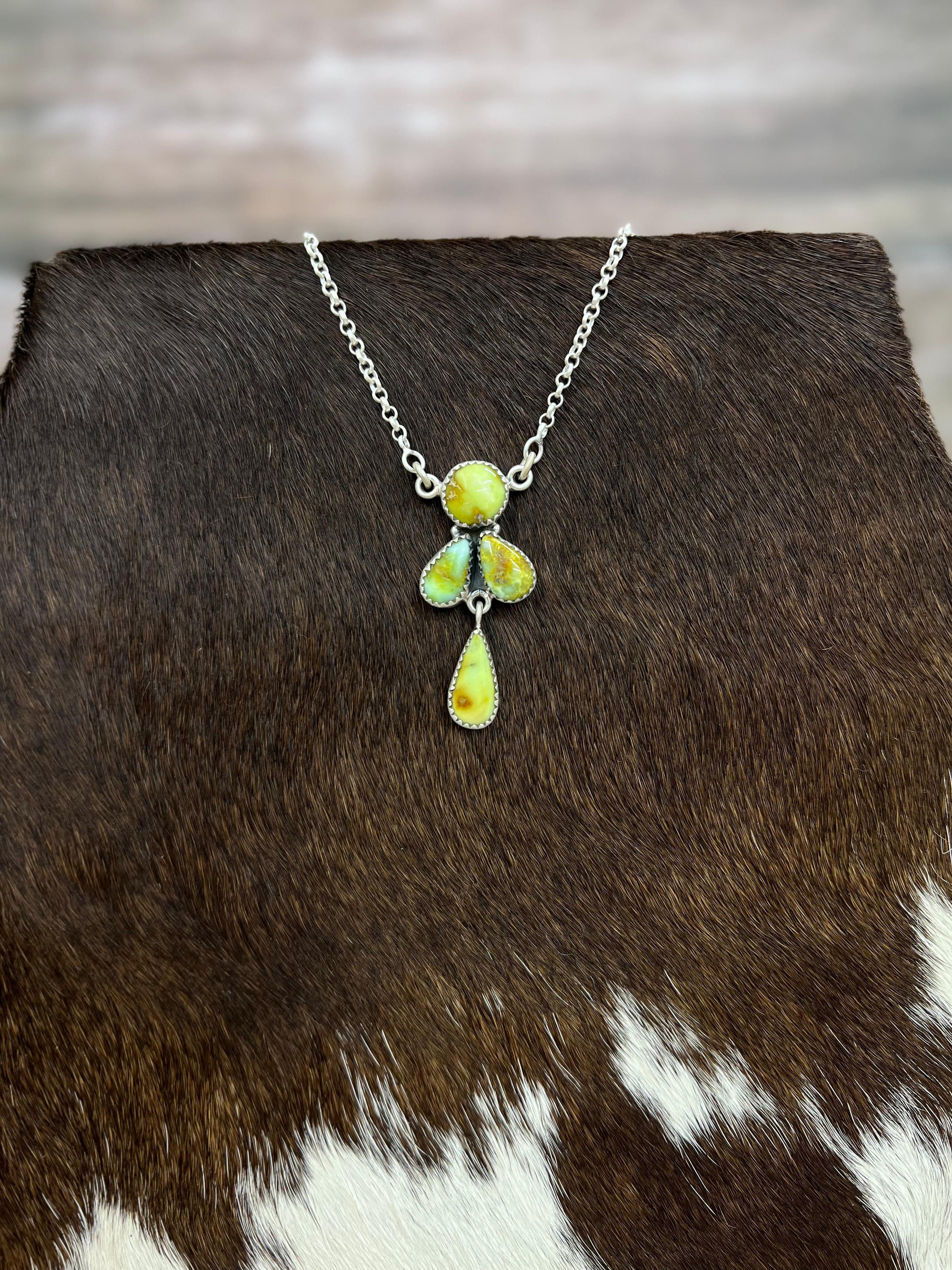 Handmade Sterling Silver Palomino Turquoise Necklace with Signed Nizhoni