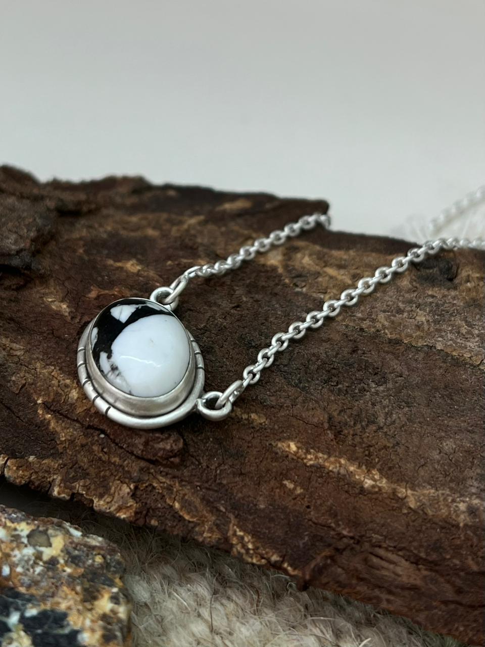 Handmade Sterling Silver White Buffalo Necklace "Signed Nizhoni"