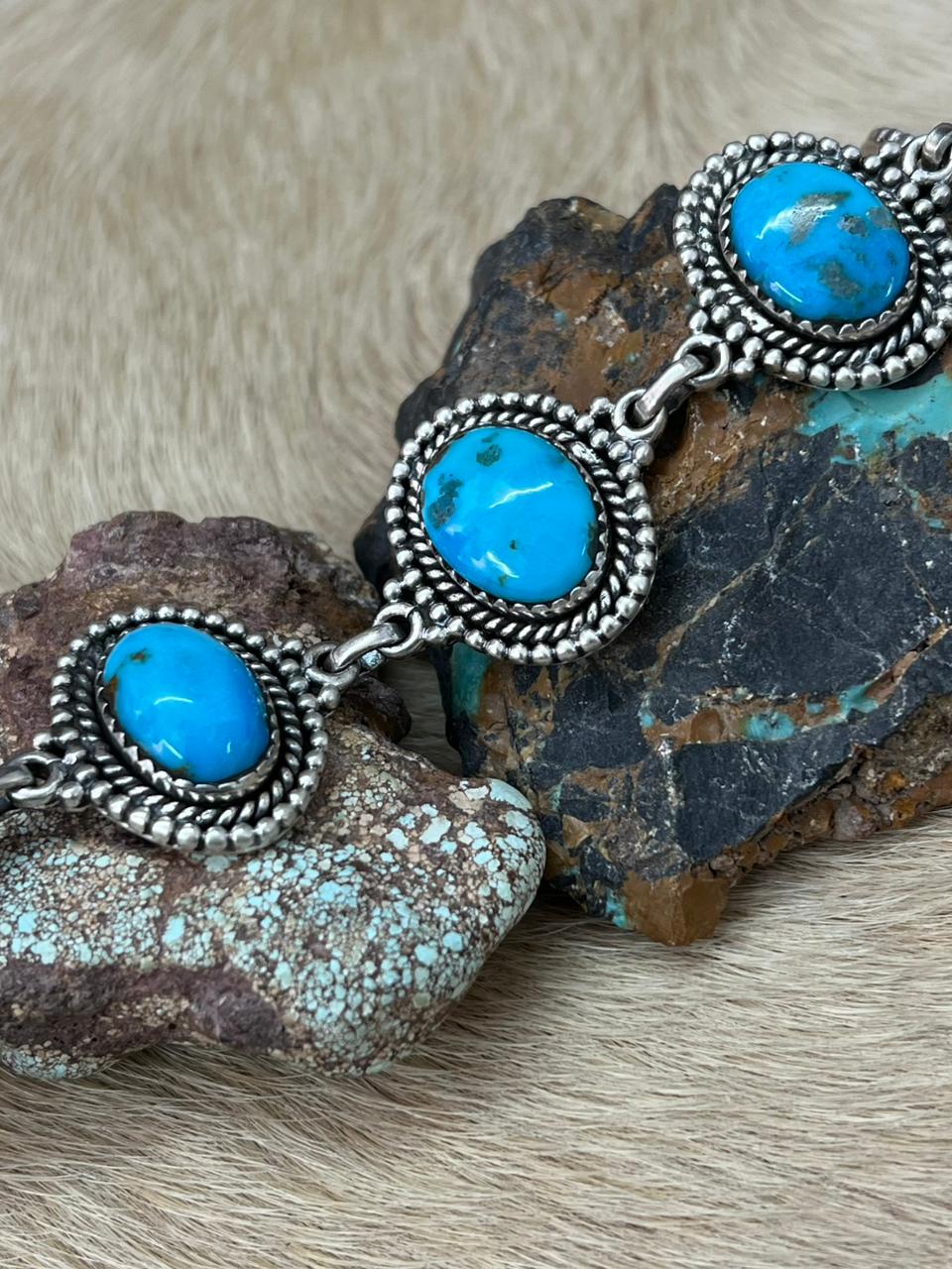 Handmade Sterling Silver Arizona Blue Turquoise Necklace "Signed Nizhoni"