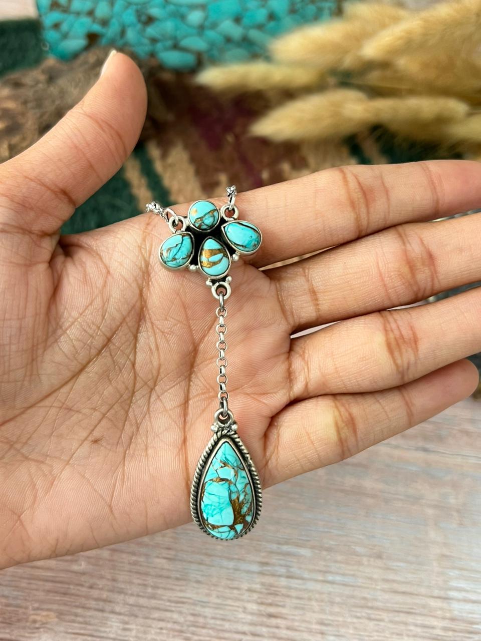 Handmade Sterling Silver Mint Dahlia Collection: Drop Necklace "Signed Nizhoni"