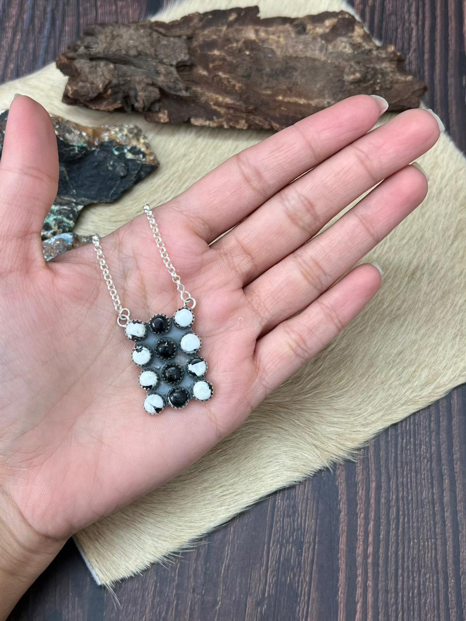 Handmade Sterling Silver White Buffalo Bar Necklace "Signed Nizhoni"