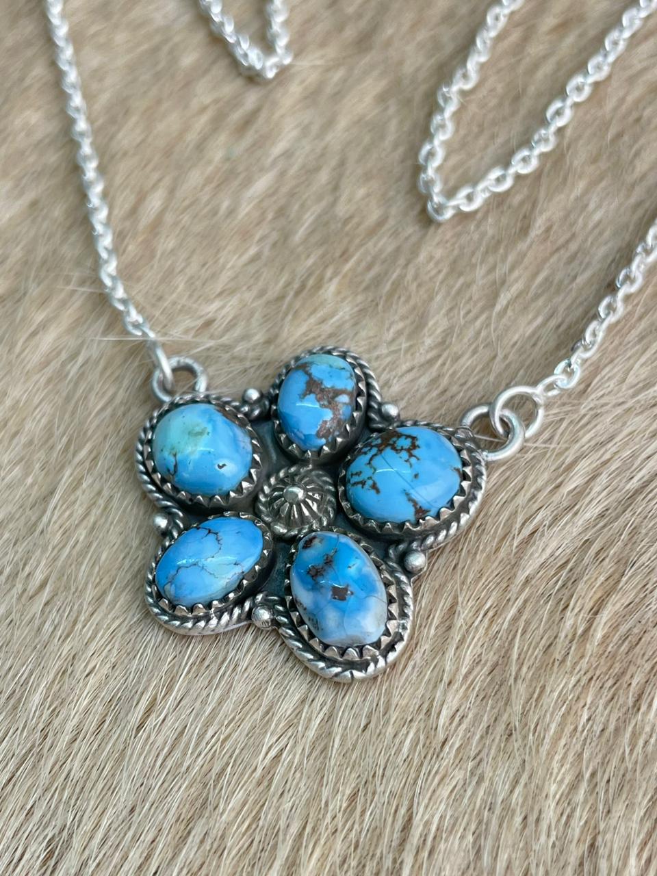 Handmade Sterling Silver Golden Hills Turquoise Necklace "Signed Nizhoni"