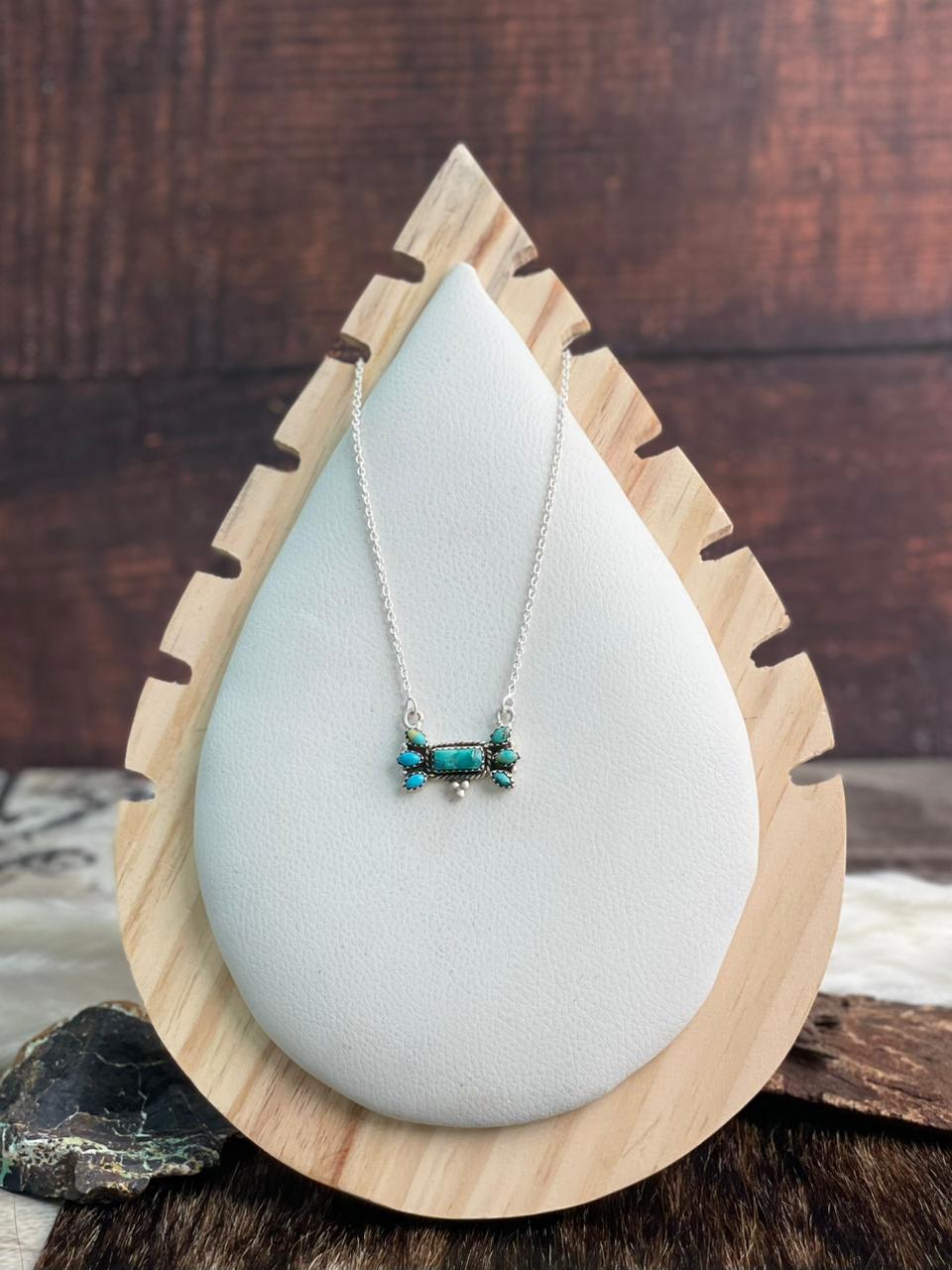 Handmade Sterling Silver Kingman Turquoise Necklace "Signed Nizhoni"