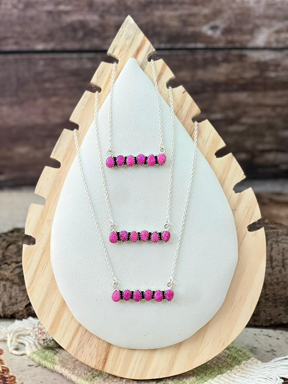 Handmade Sterling Silver Hot Pink Necklace "Signed Nizhoni"