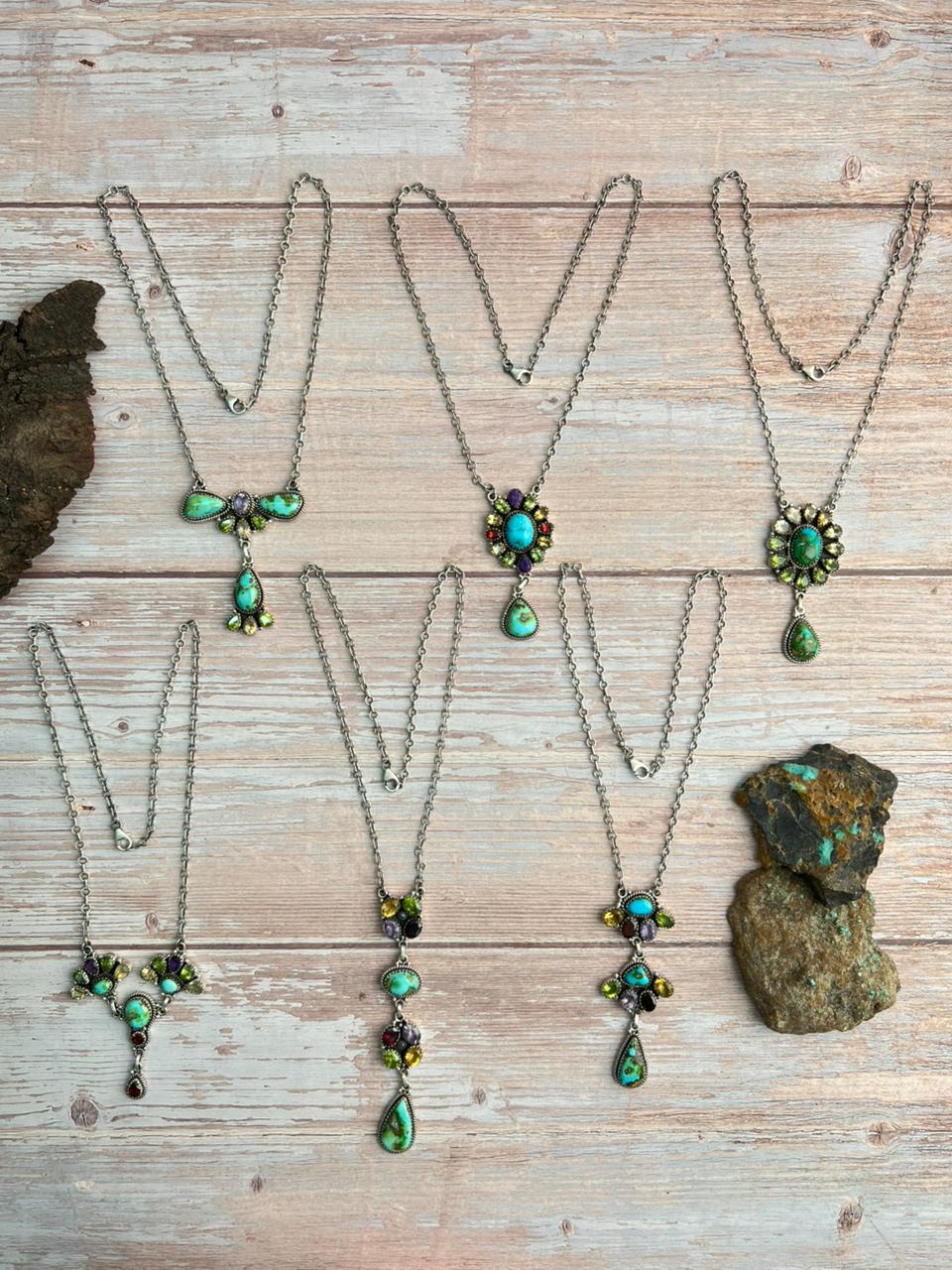 Handmade Sterling Silver Sonoran with Cut Stone Necklace "Signed Nizhoni"