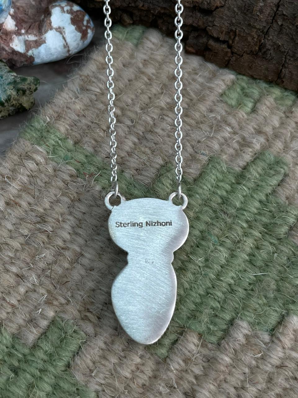 Handmade Sterling Silver Golden Hills Turquoise with Sonoran Mountain Turquoise Necklace "Signed Nizhoni"