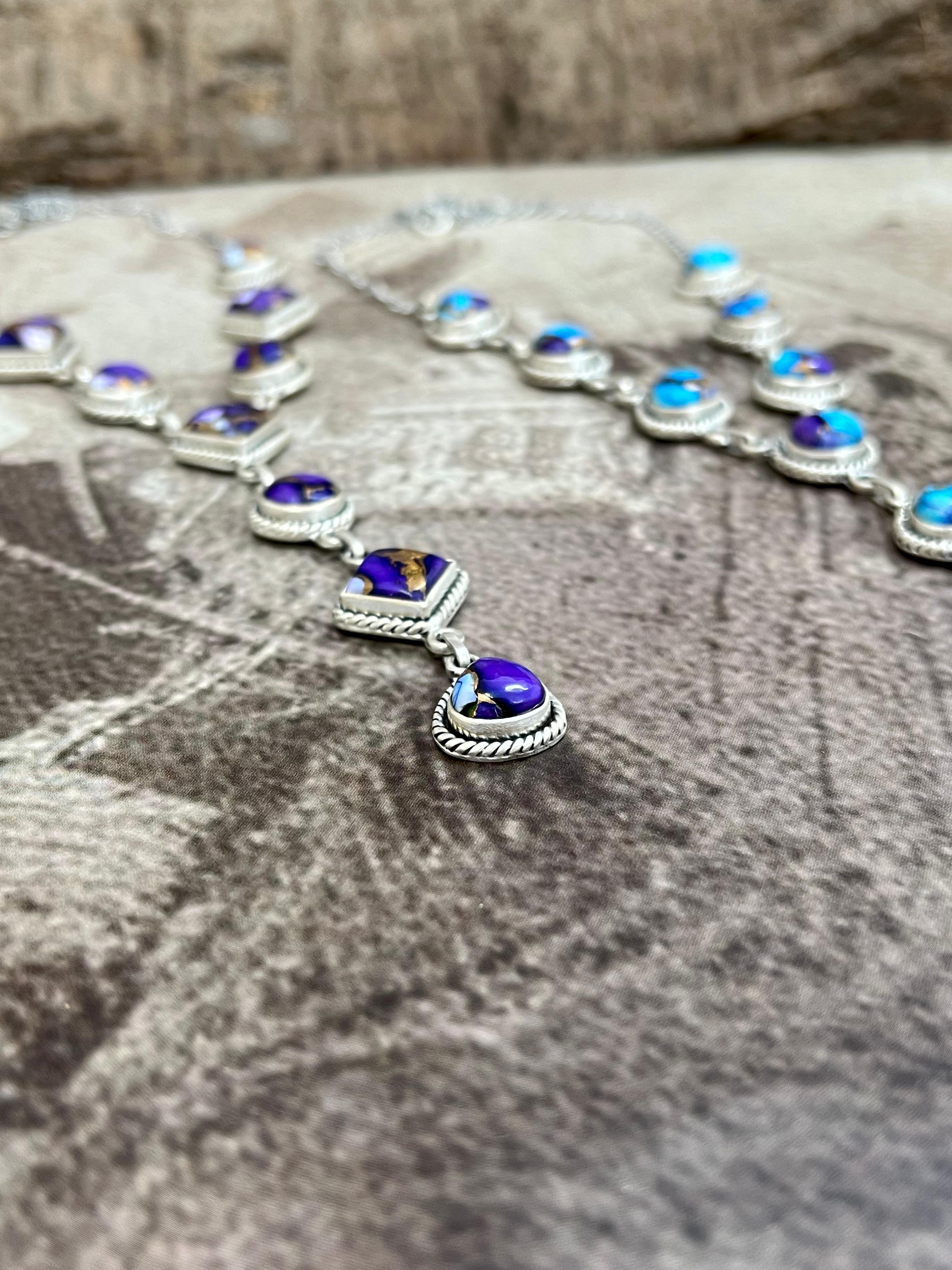 Handmade Sterling Silver Purple Ice Rose Dahlia, Purple Blue Ice Rose Dahlia Necklace, Signed Nizhoni