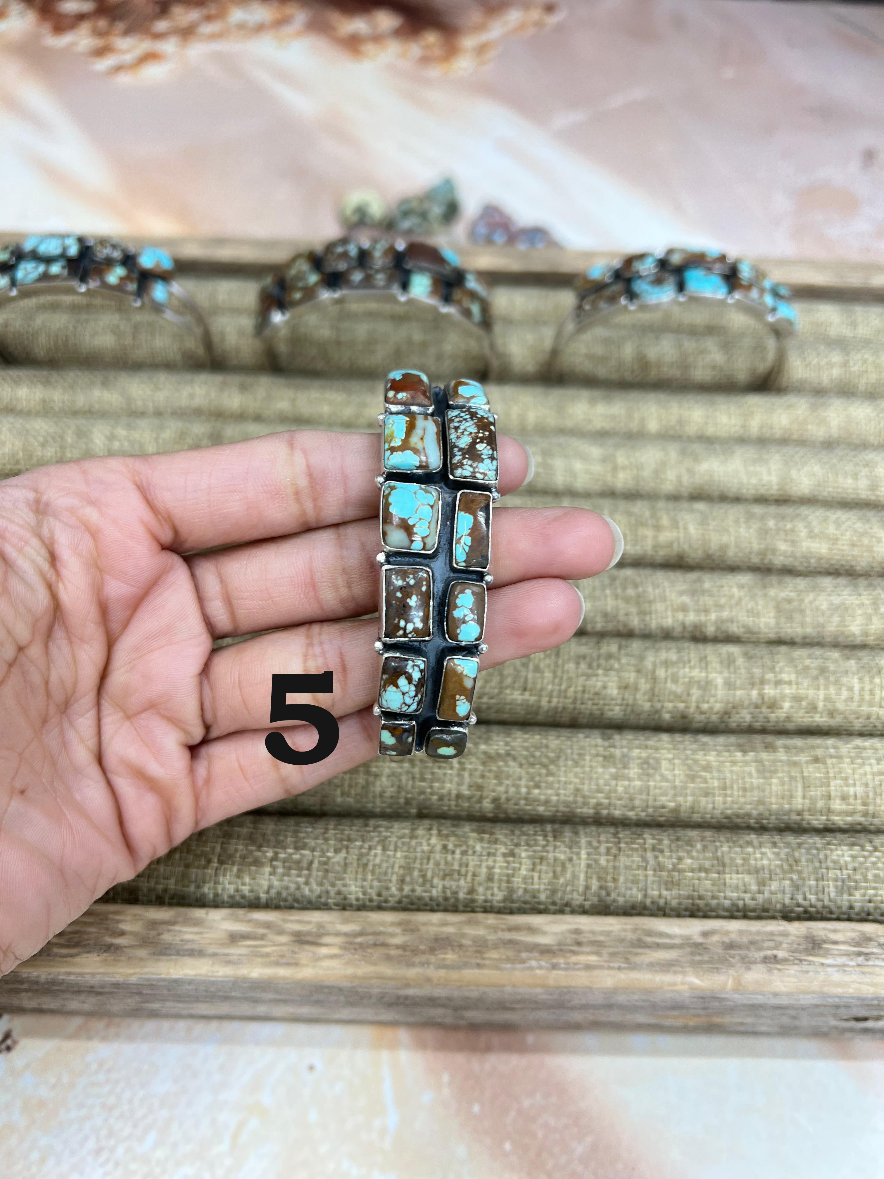 Handmade Sterling Silver Number 8 Turquoise Cuff Bracelet with Signed Nizhoni