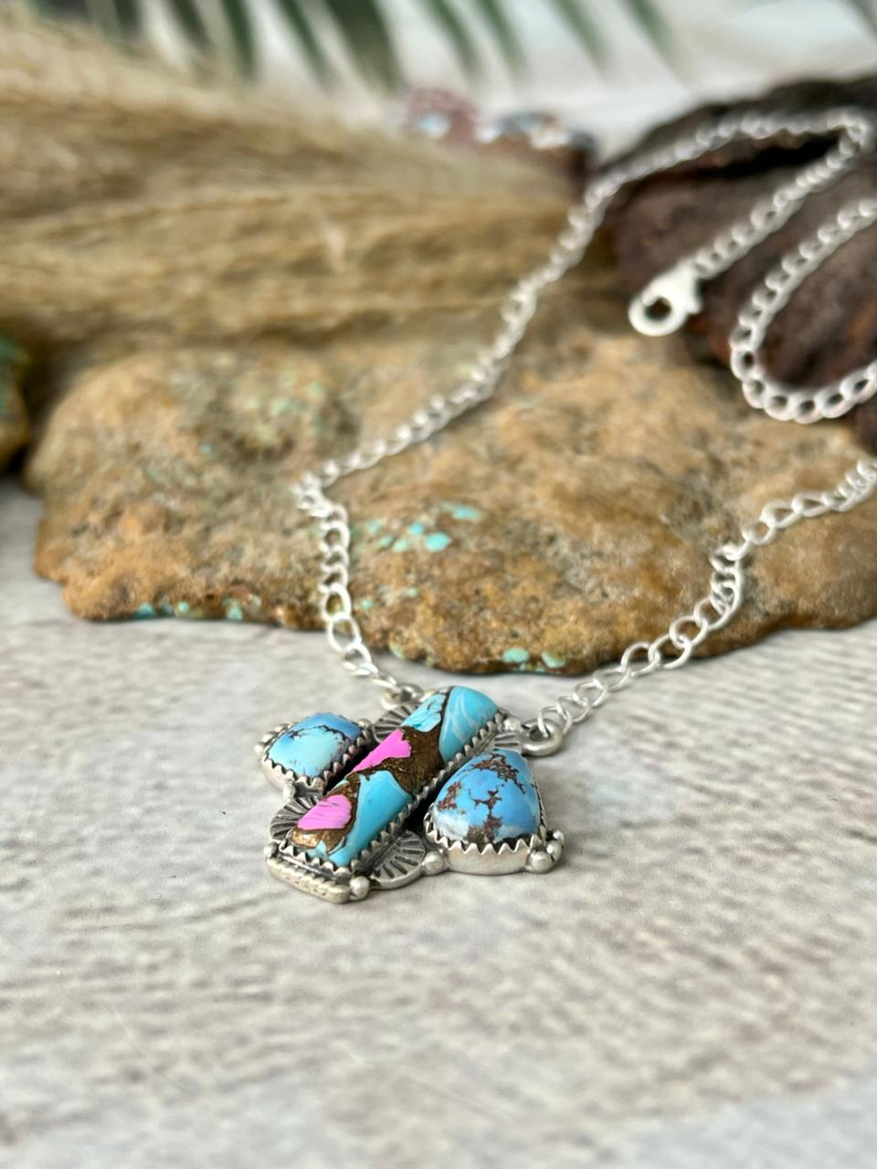Handmade Sterling Silver Golden Hills with Cotton Candy Necklace "Signed Nizhoni"