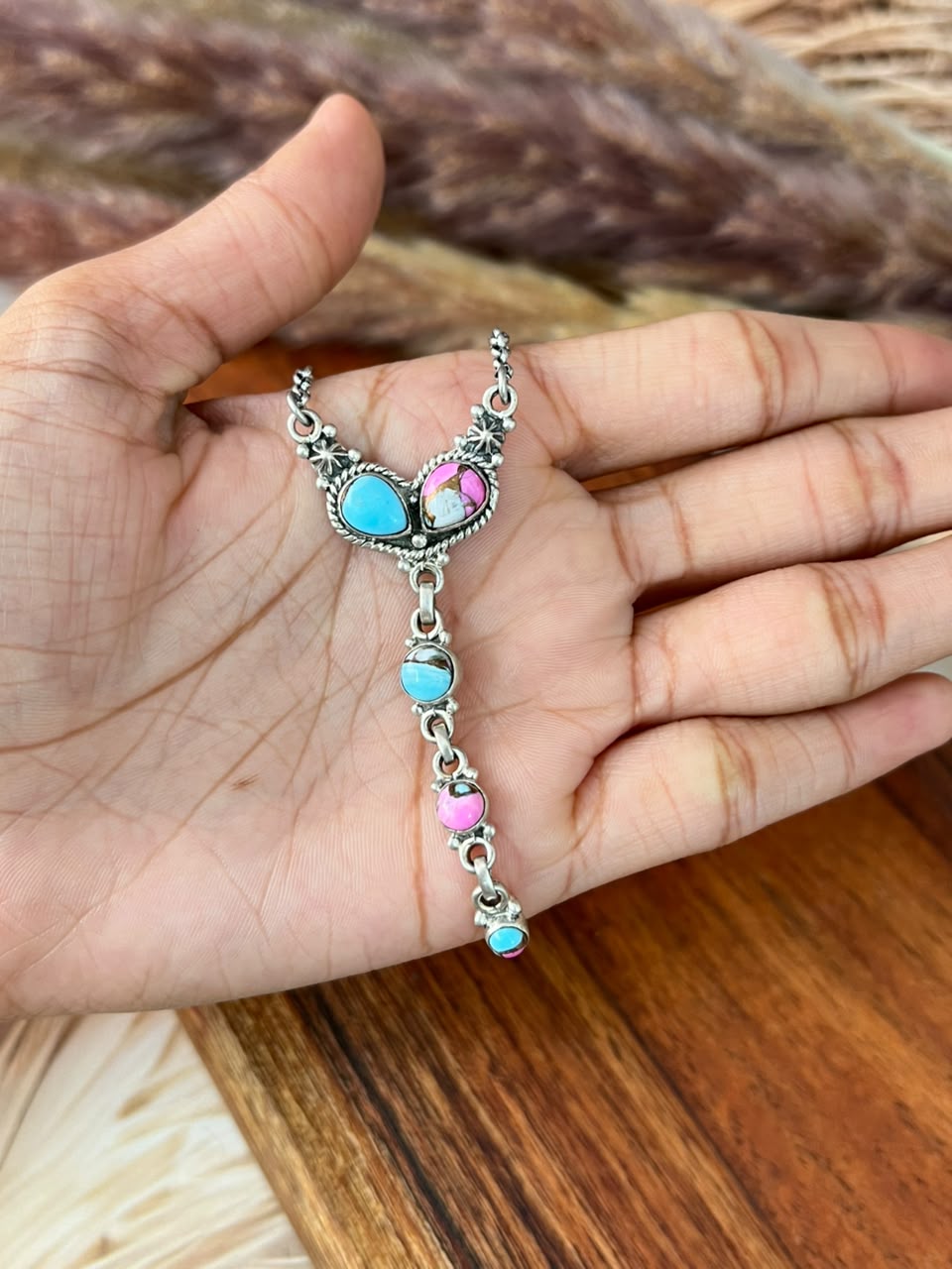 Handmade Sterling Silver Cotton Candy Necklace Signed Nizhoni