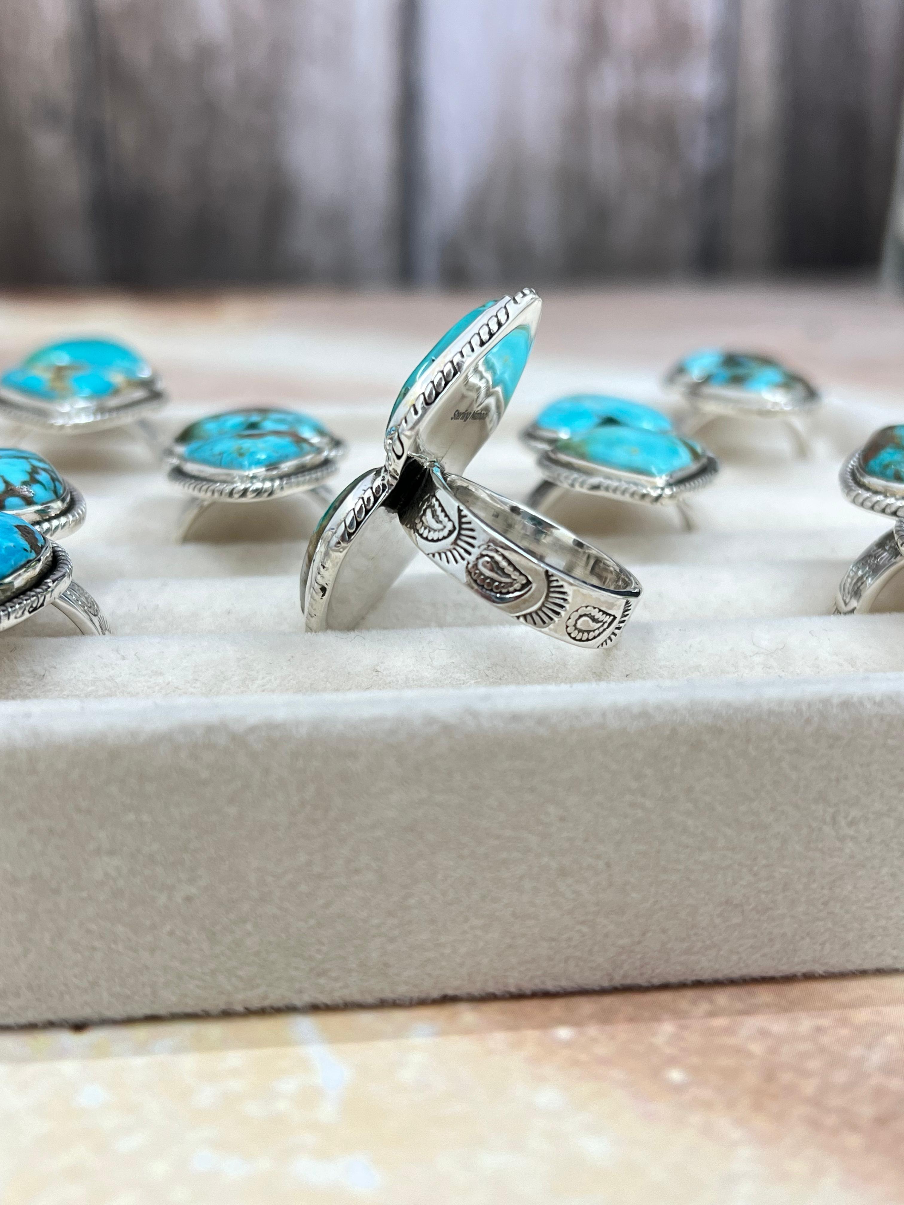 Handmade Sterling Silver Hardy Pit Adjustable Ring with Signed Nizhoni